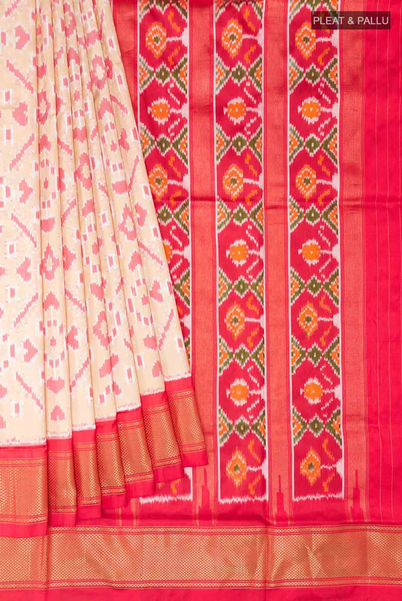 Beige Pochampally Silk Saree - Image 2