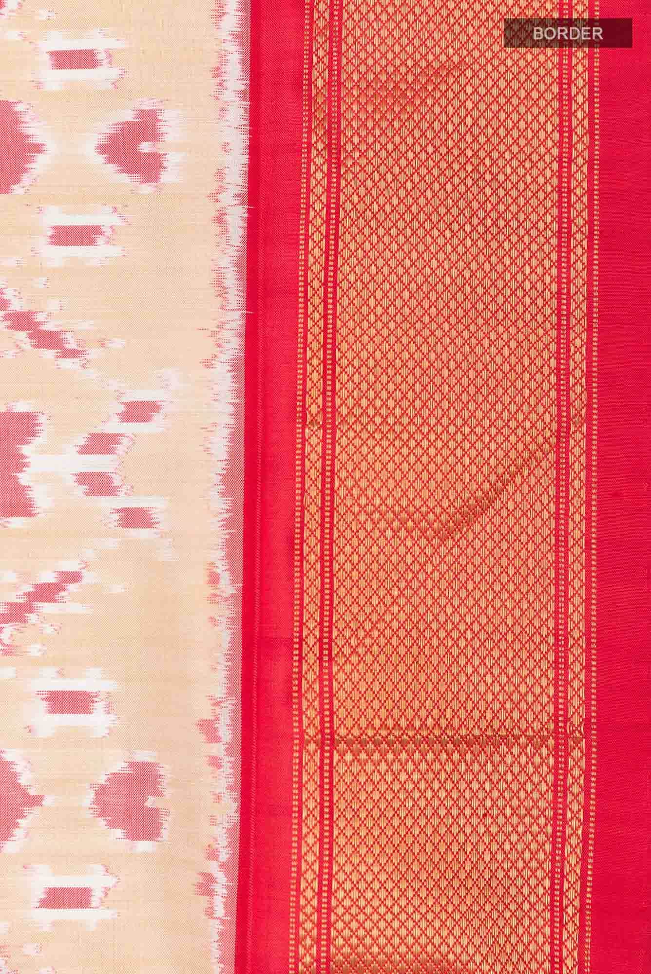 Beige Pochampally Silk Saree - Image 5