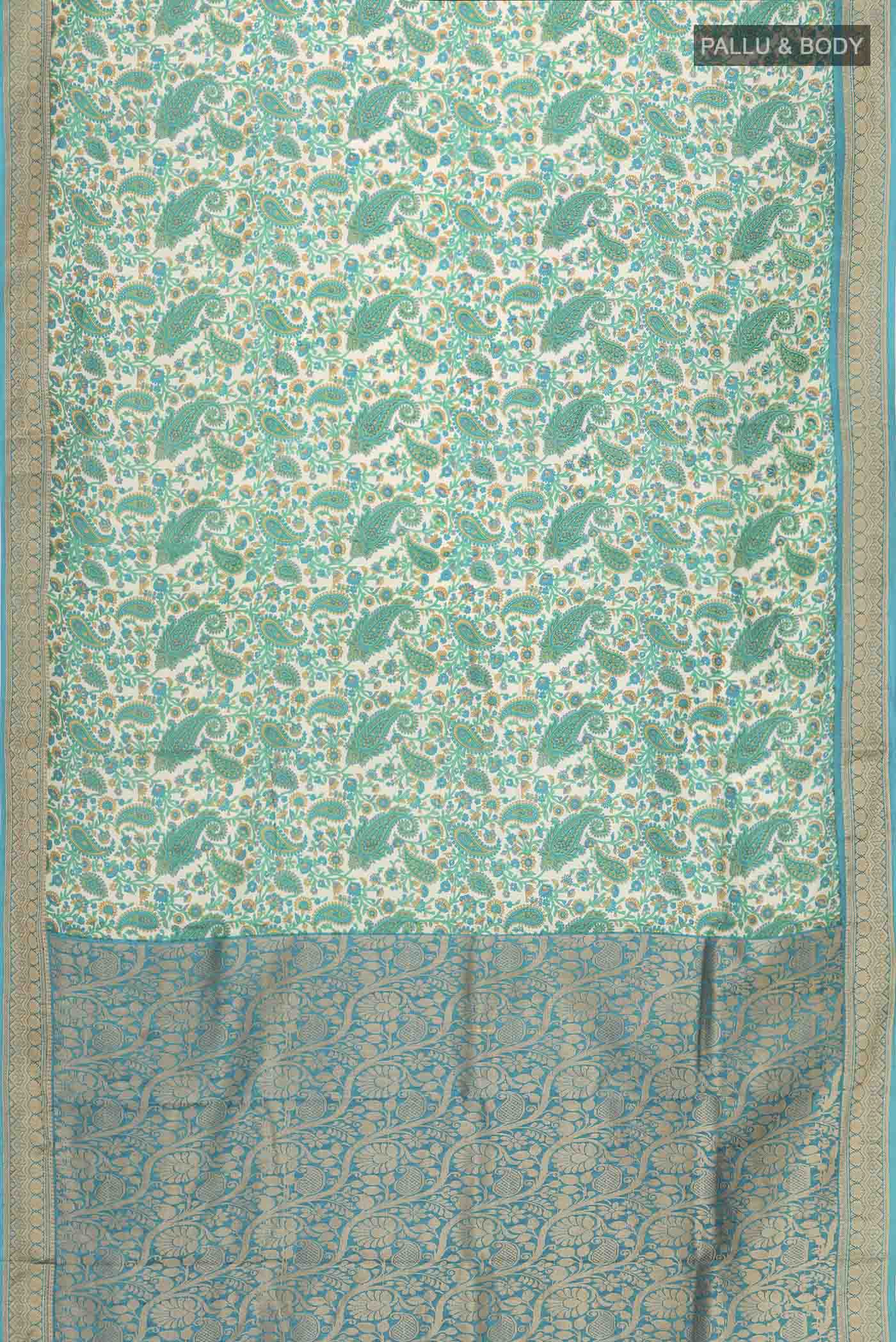 Beige Printed Silk Saree - Image 3