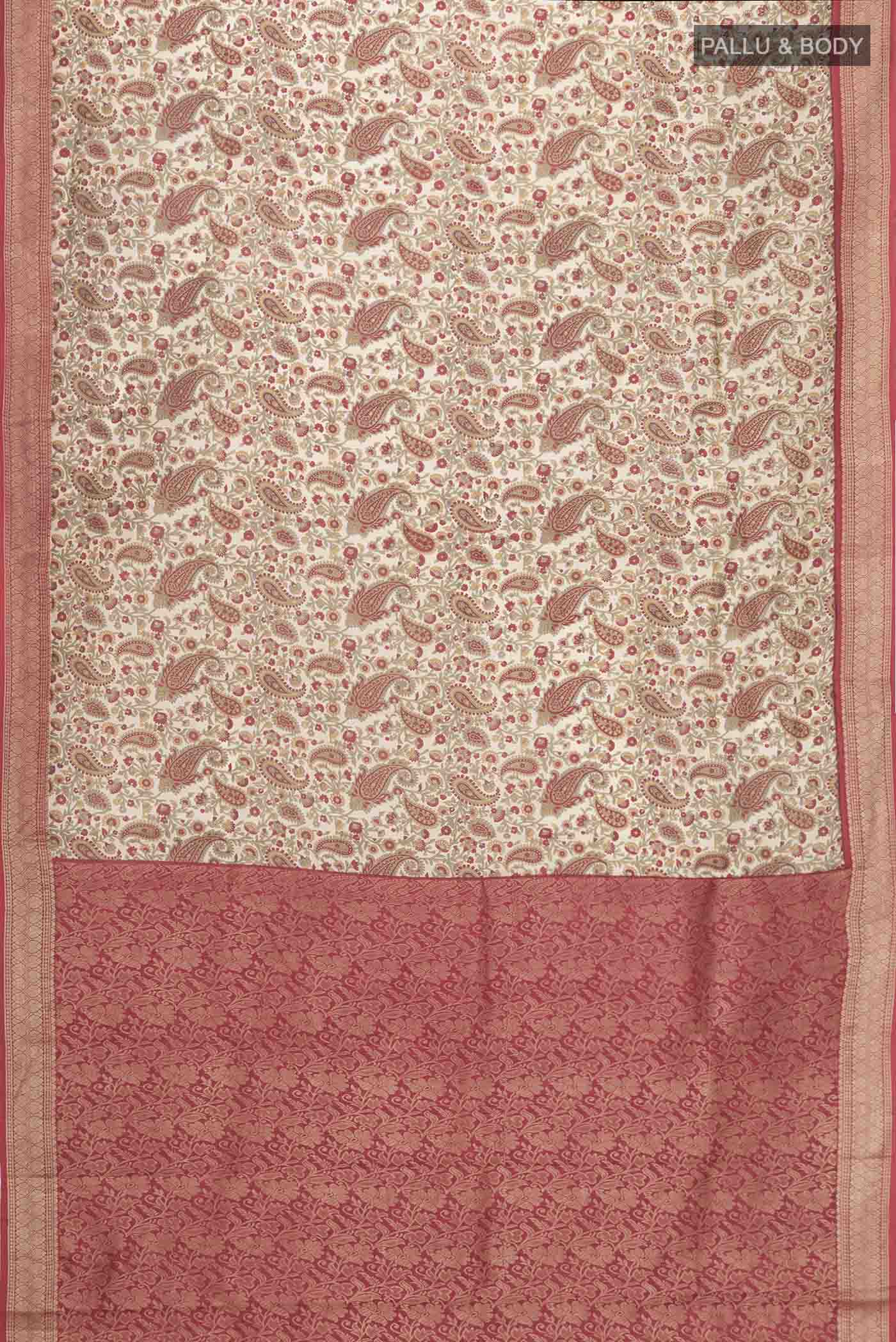 Beige Printed Silk Saree - Image 3