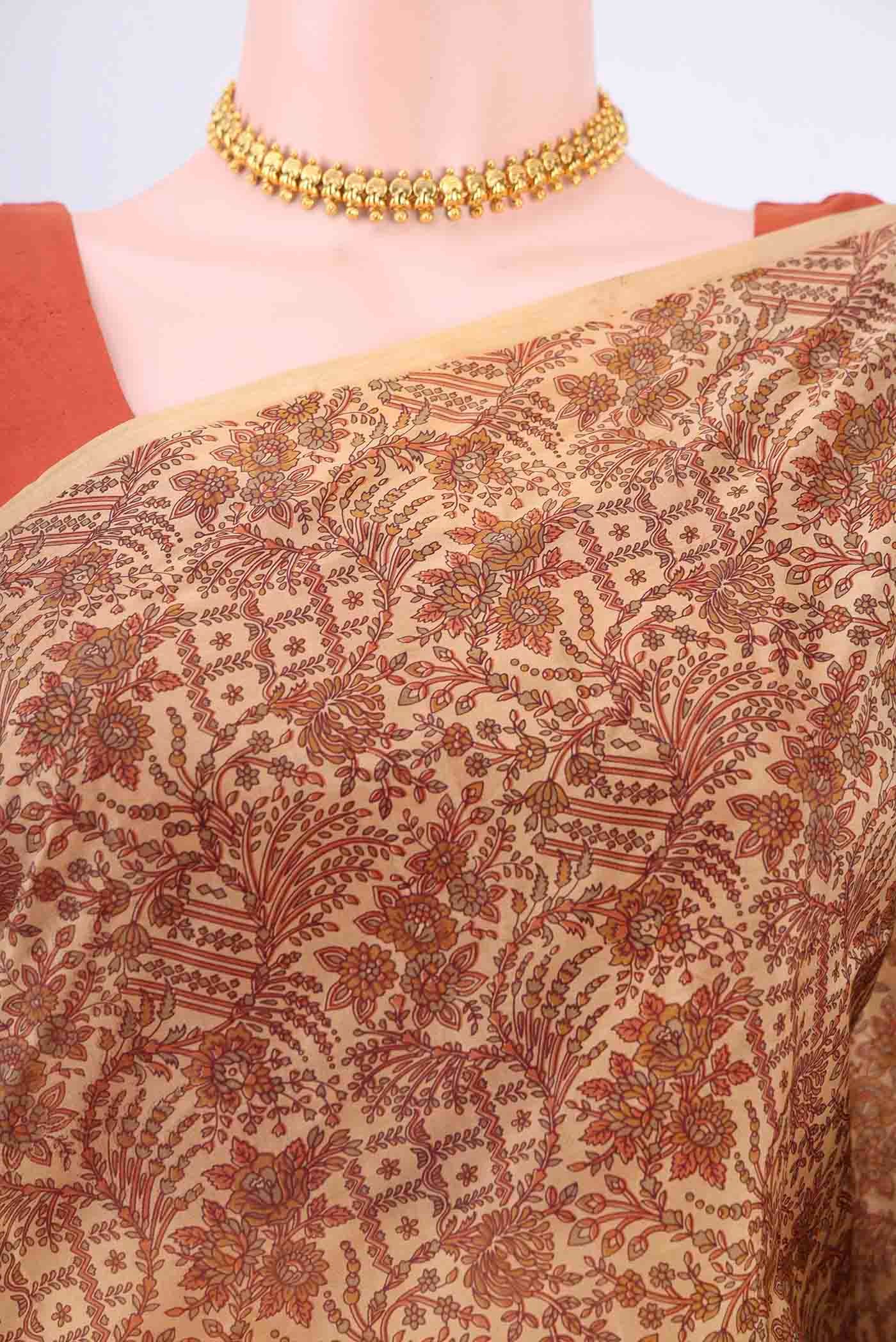 Beige Printed Silk Saree - Image 2