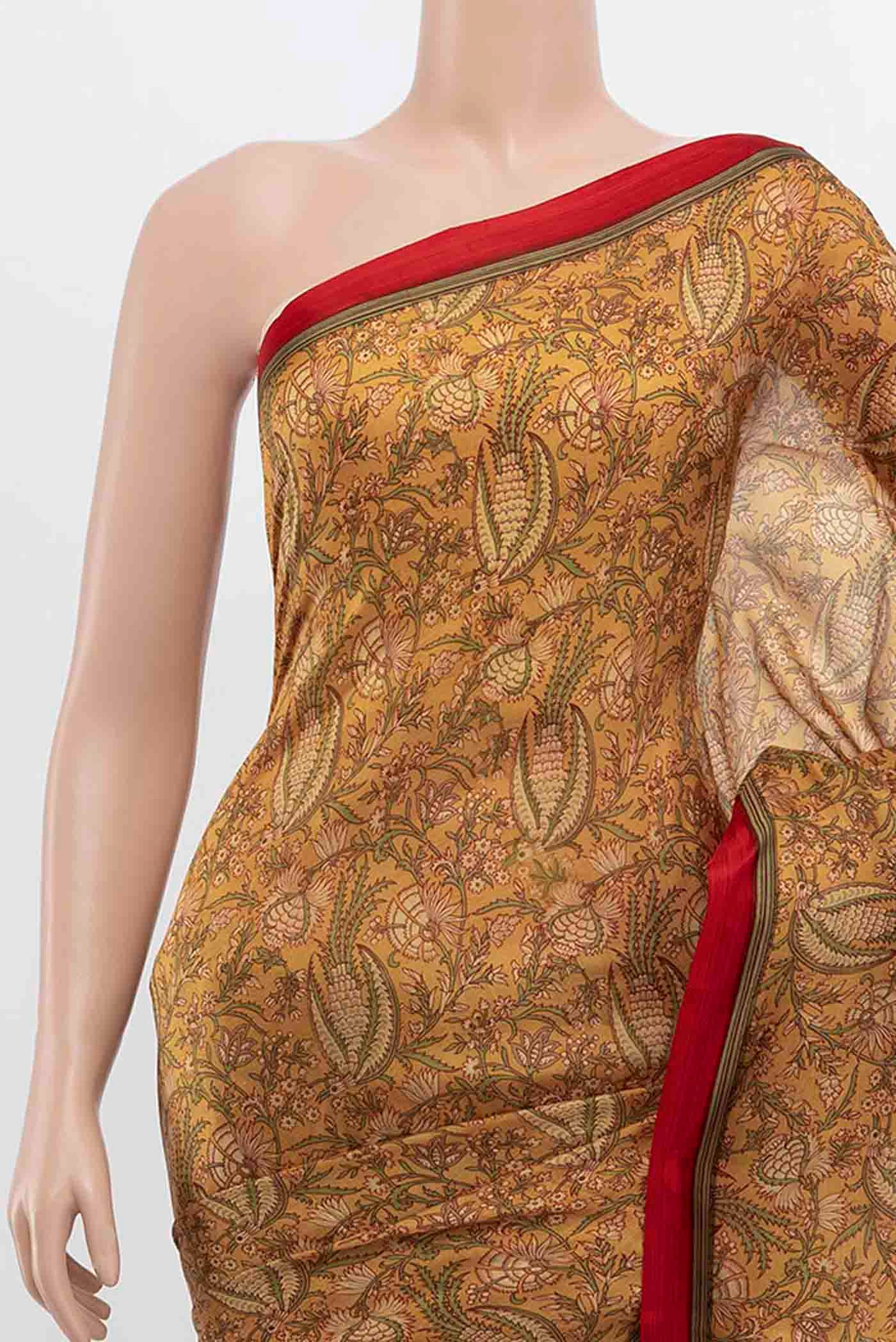 Beige Printed Silk Saree - Image 2