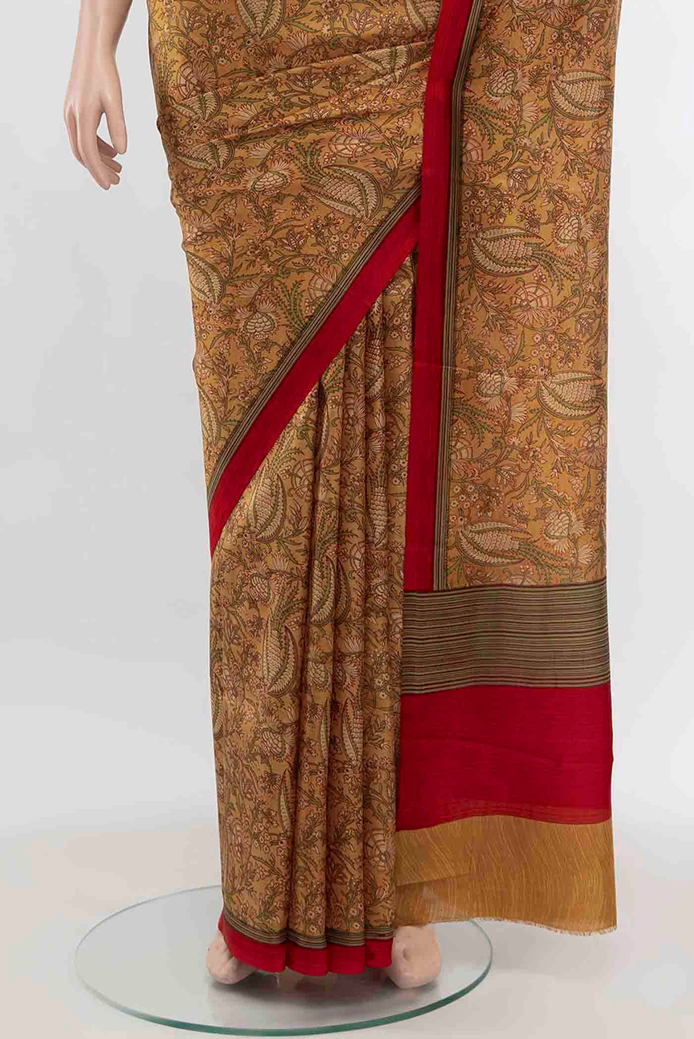 Beige Printed Silk Saree - Image 3