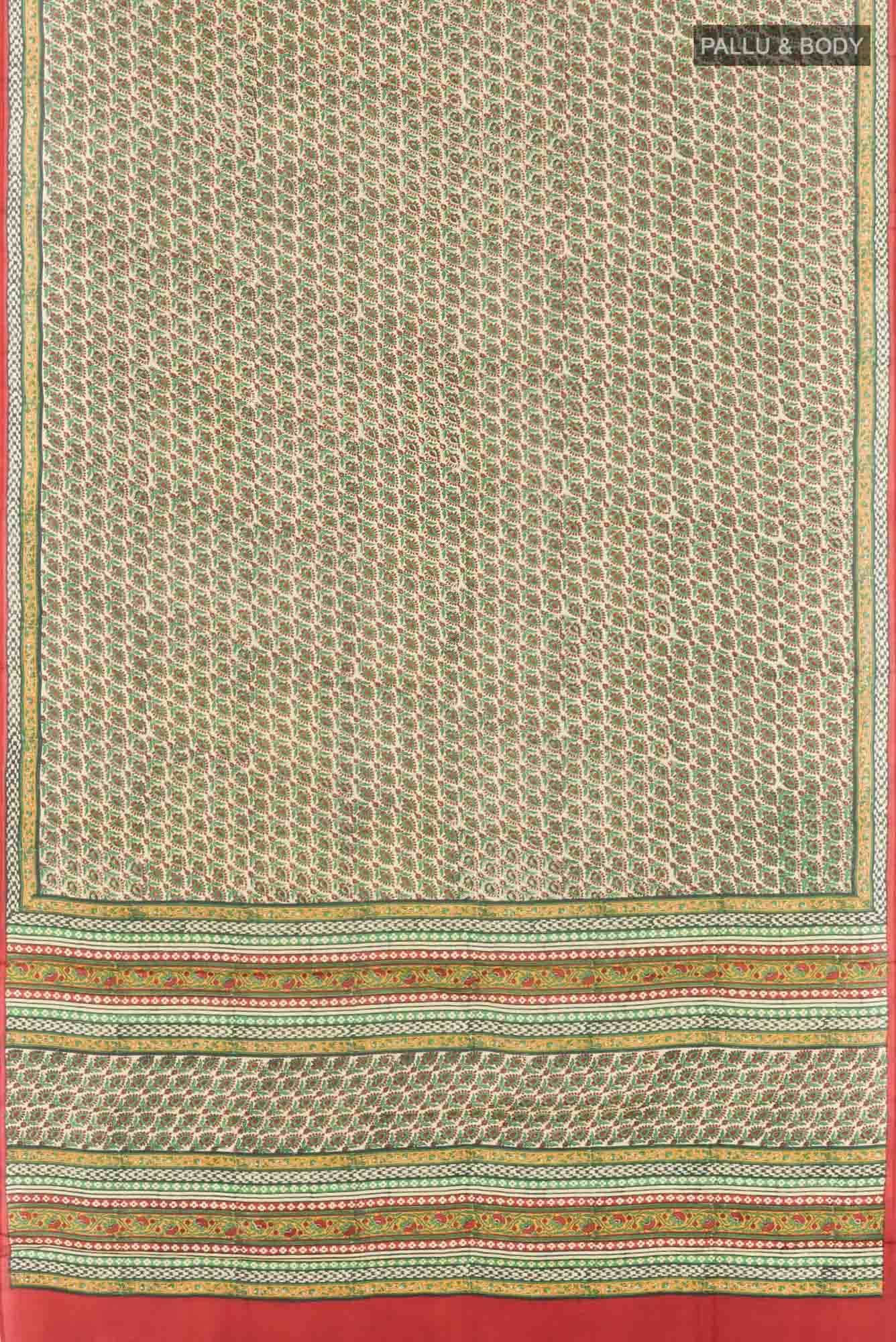 Beige Printed Silk Saree - Image 3