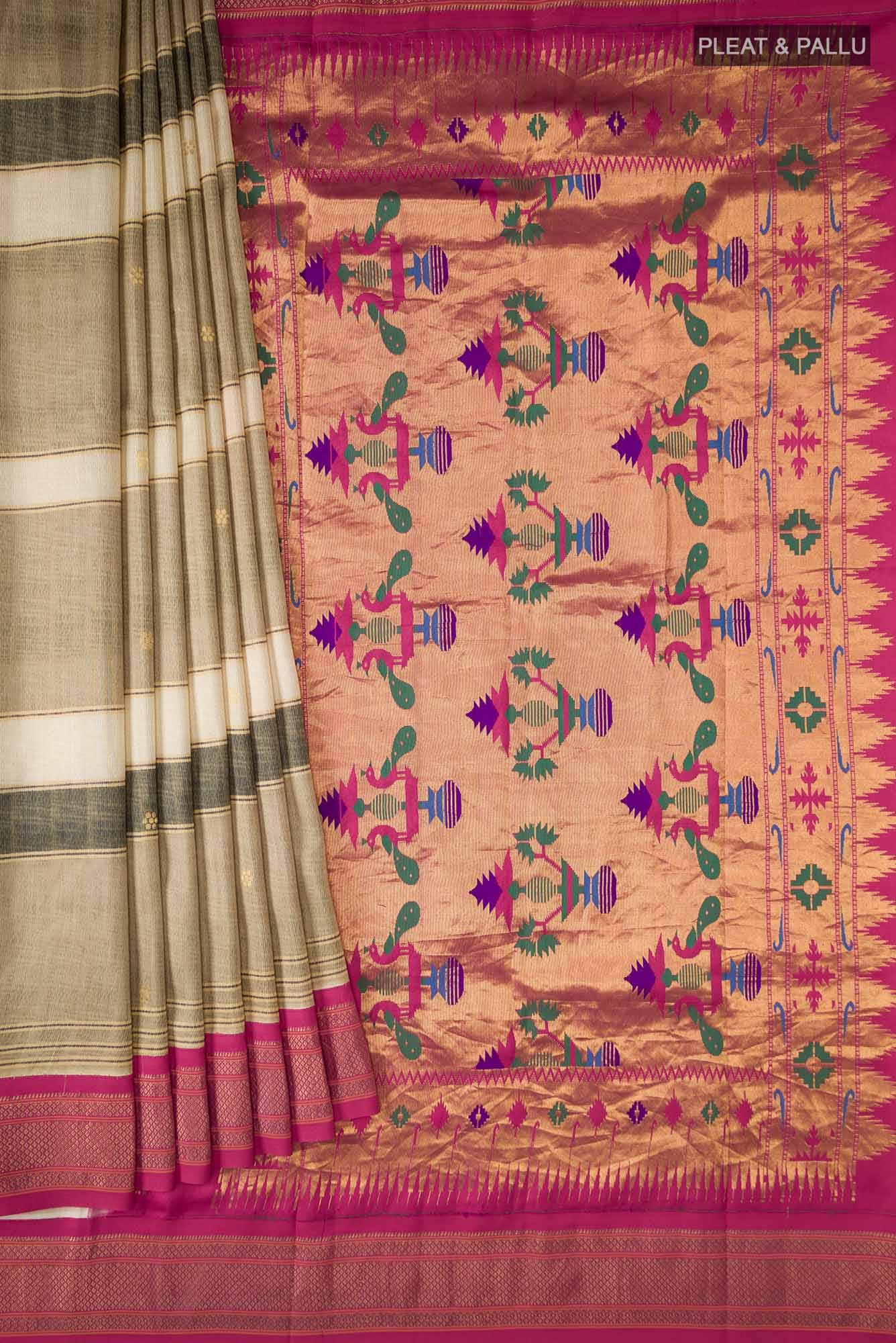 Beige Printed Silk Saree - Image 2