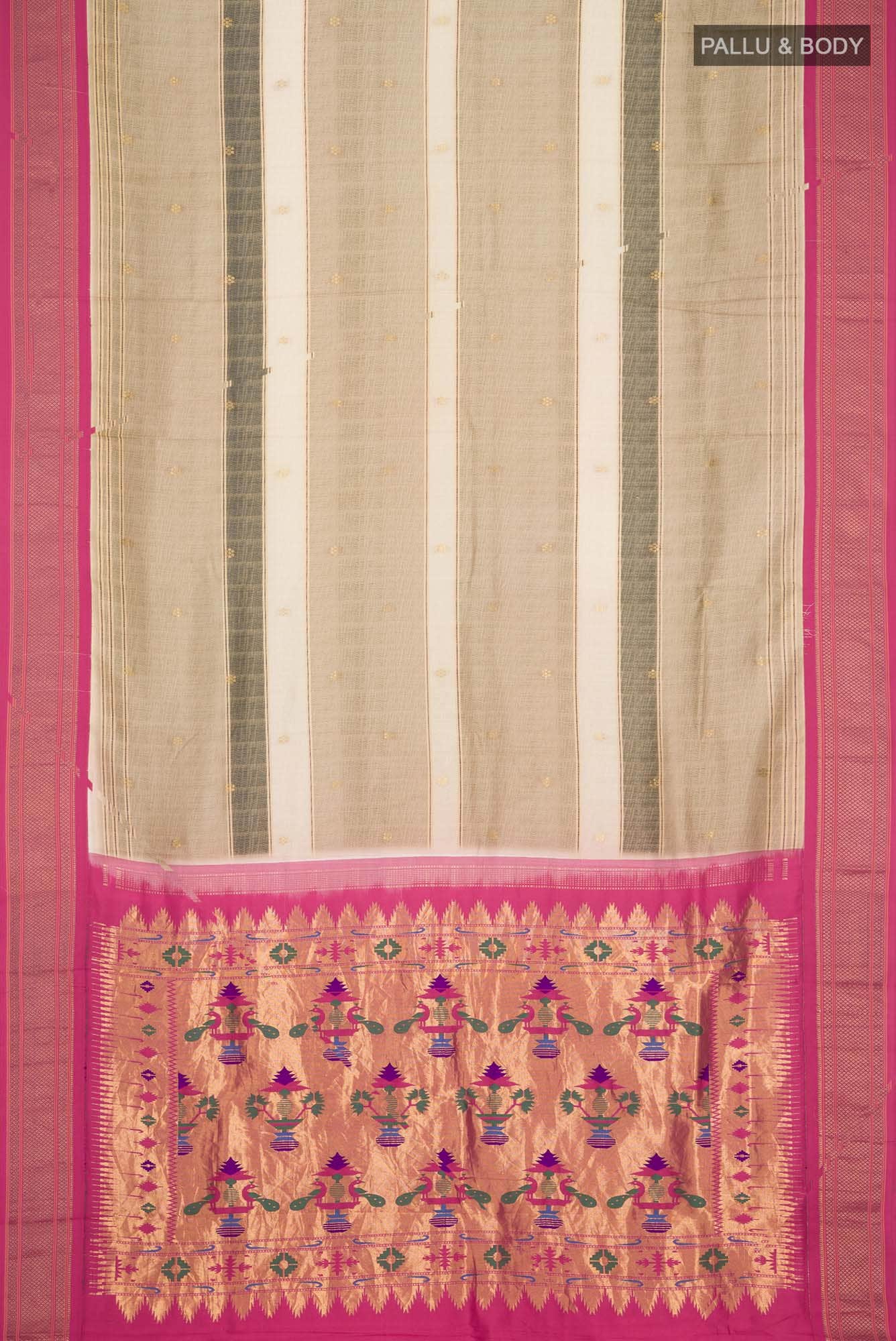 Beige Printed Silk Saree - Image 4