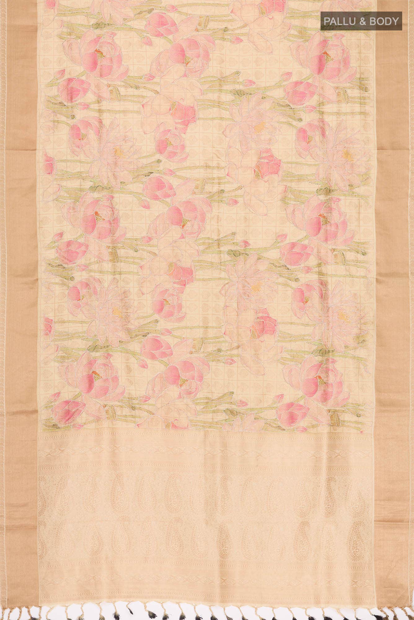 Beige Printed Silk Saree - Image 4