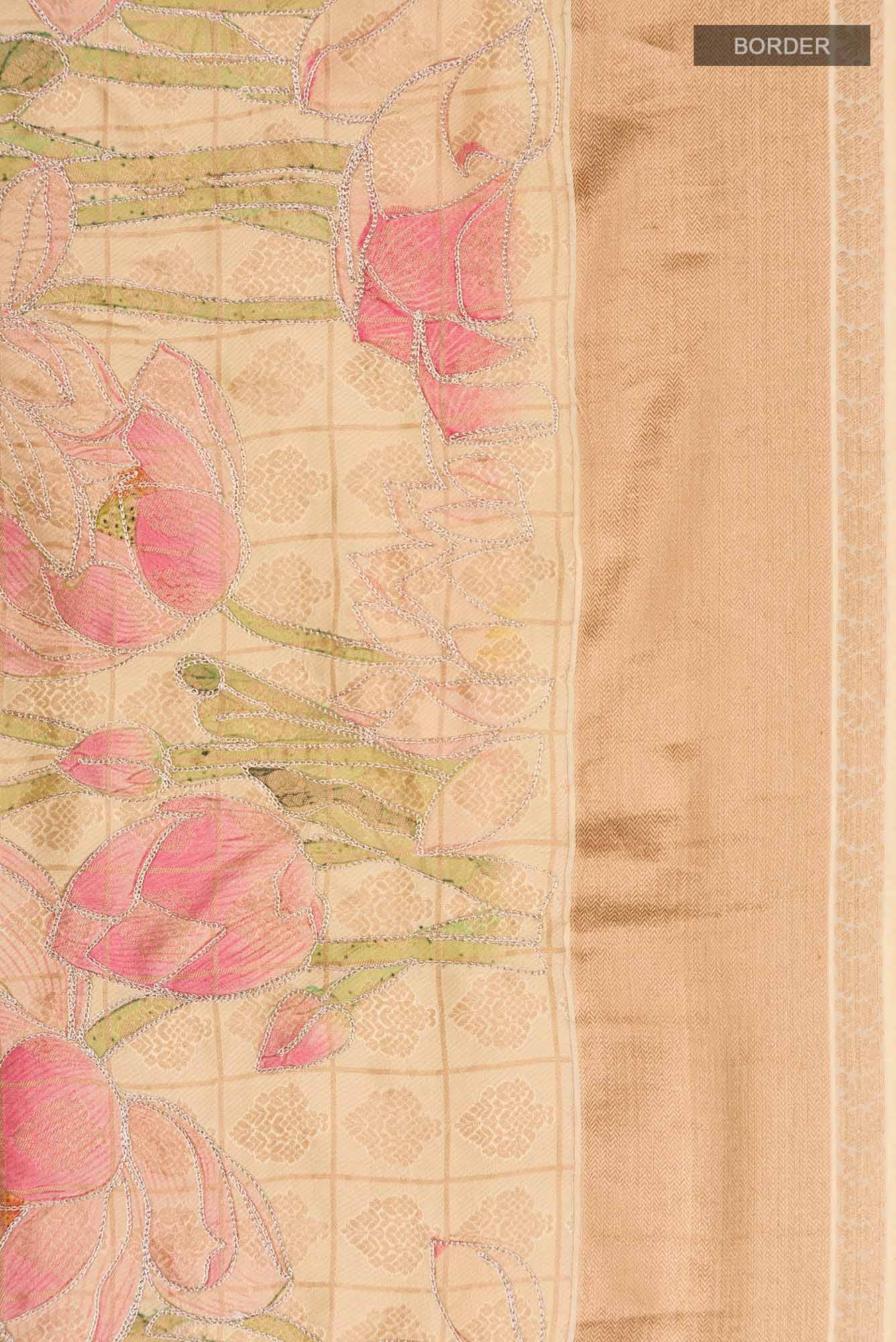 Beige Printed Silk Saree - Image 5