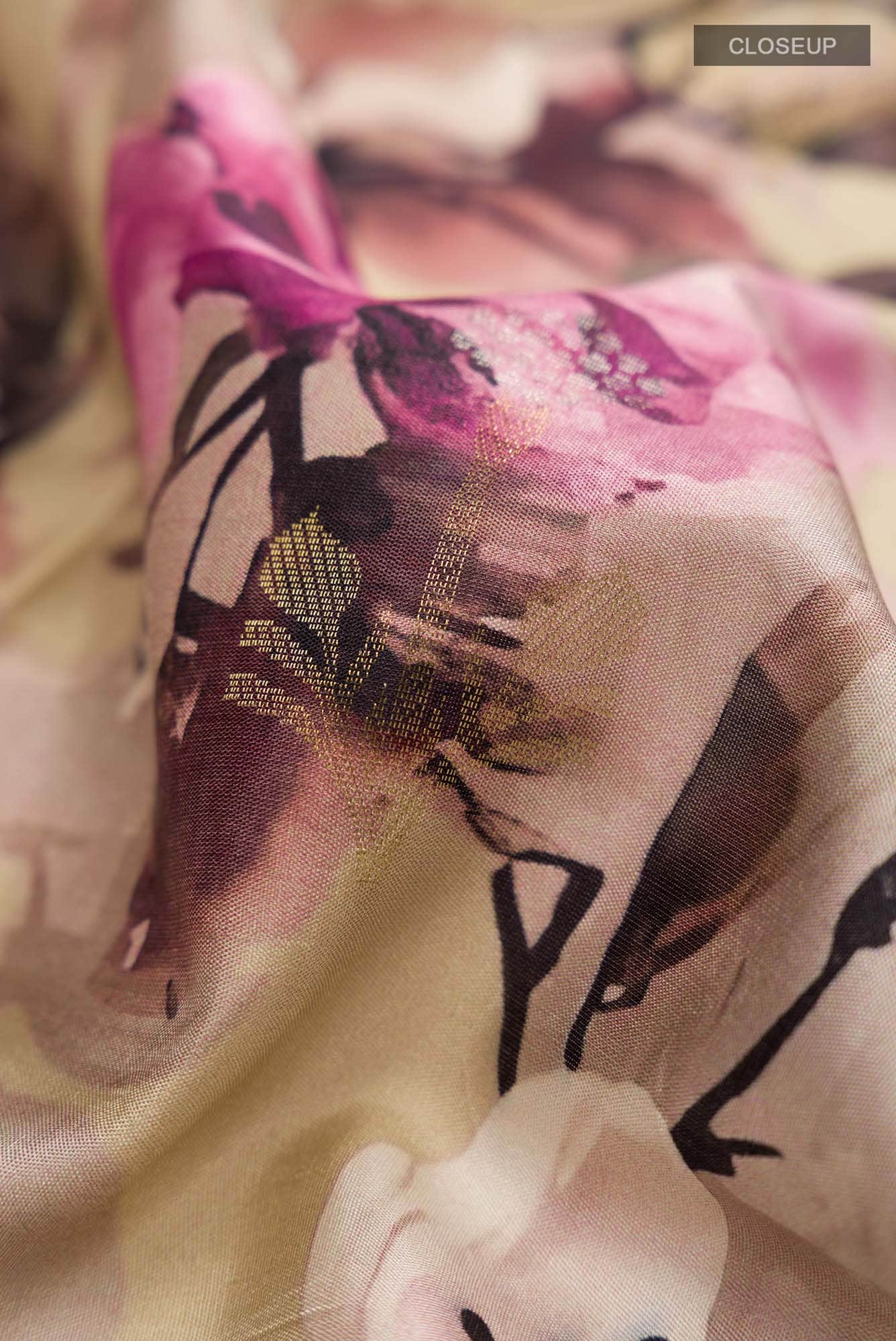 Beige Printed Silk Saree - Image 3
