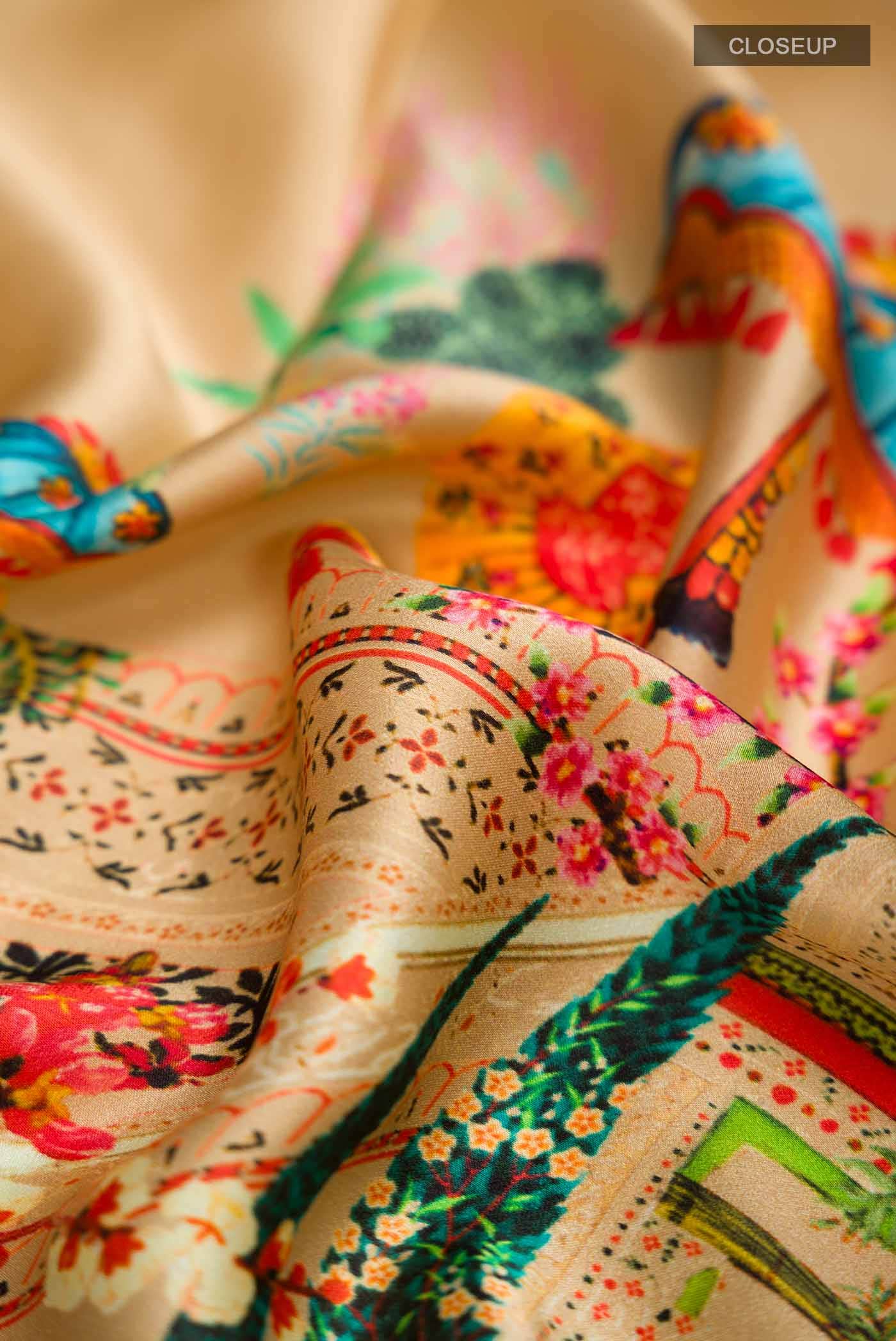Beige Satin Silk Saree - Image 2