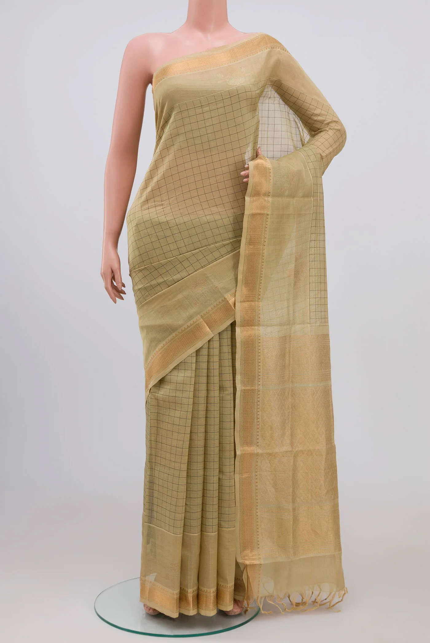 Beige Silk Cotton Saree
