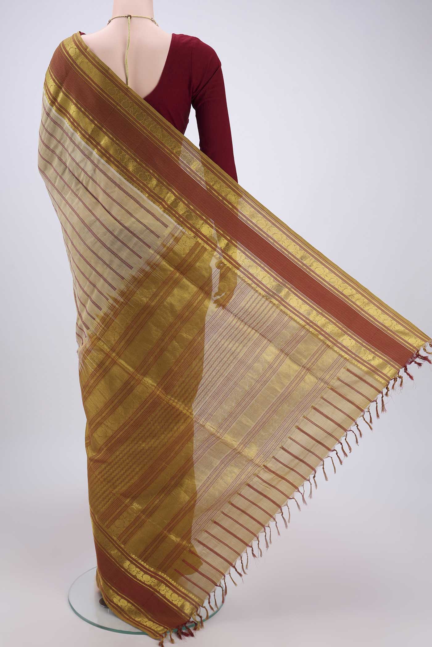 Beige Silk Cotton Saree - Image 3