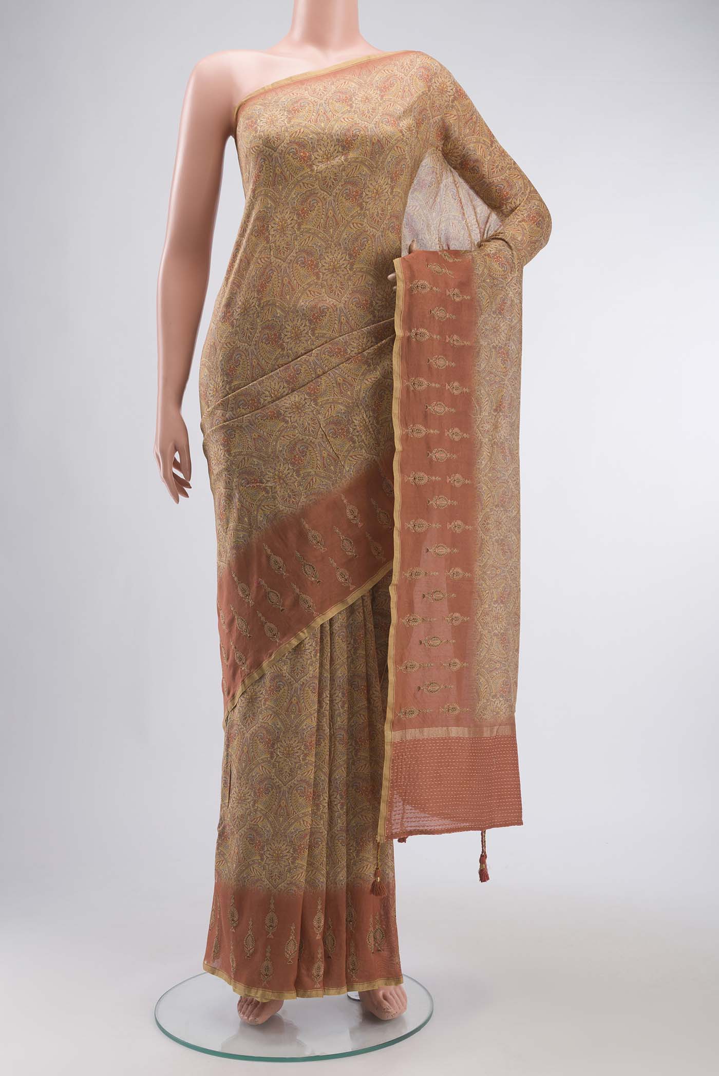 Beige Silk Cotton Saree