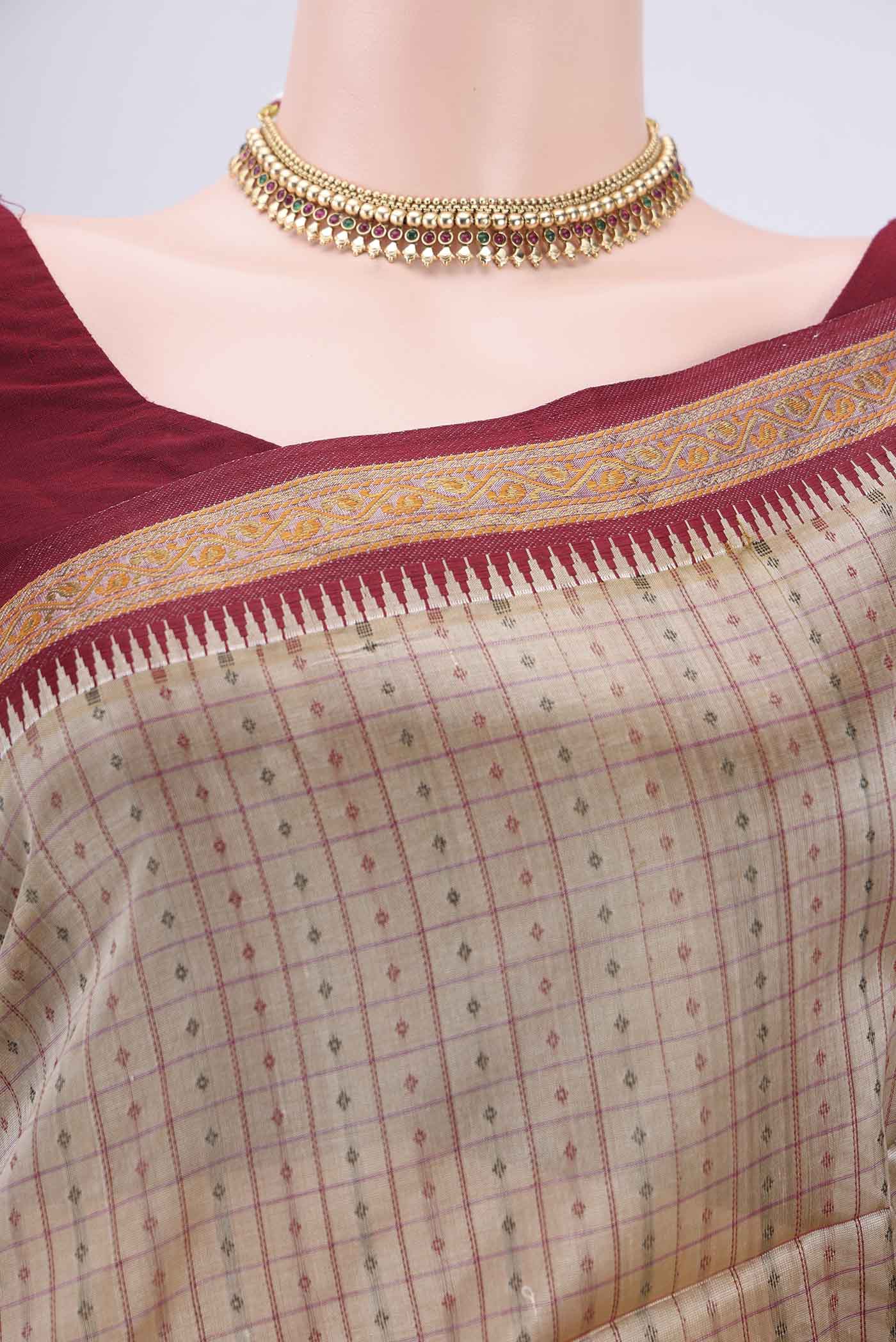 Beige Silk Cotton Saree - Image 2