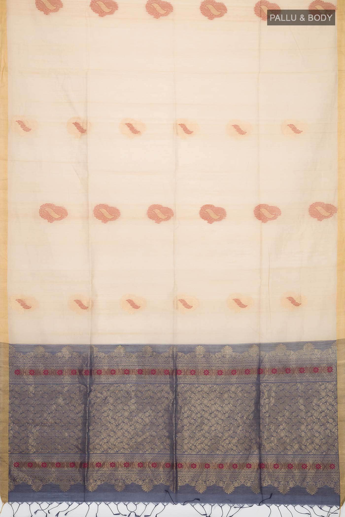 Beige Silk Cotton Saree - Image 2