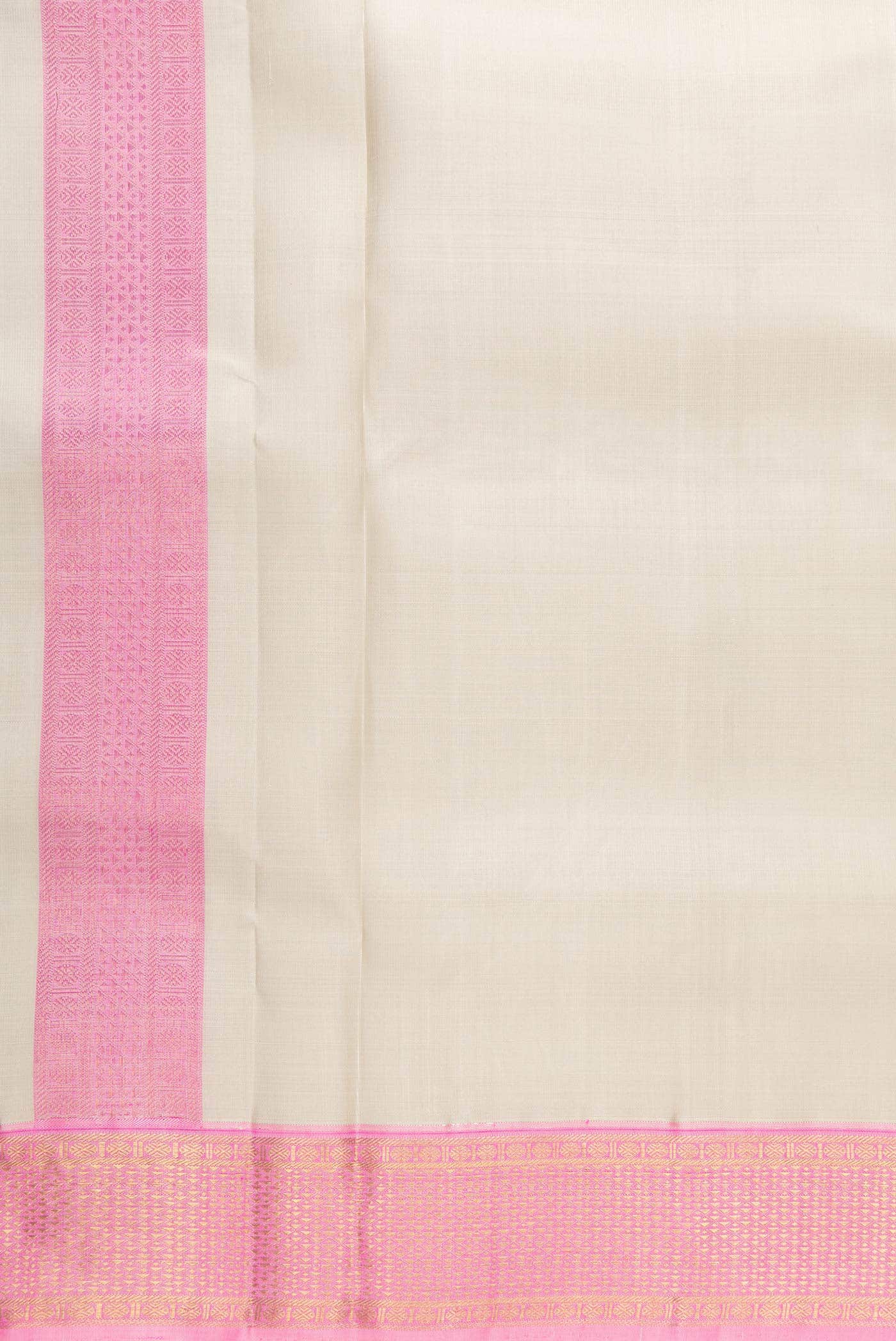 Beige Silk Dhoti With Angavastram (9X 5) Muzham - Image 3