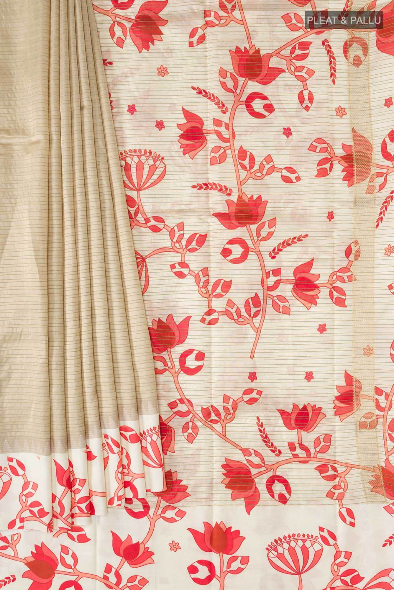 Beige Soft Silk Saree - Image 2