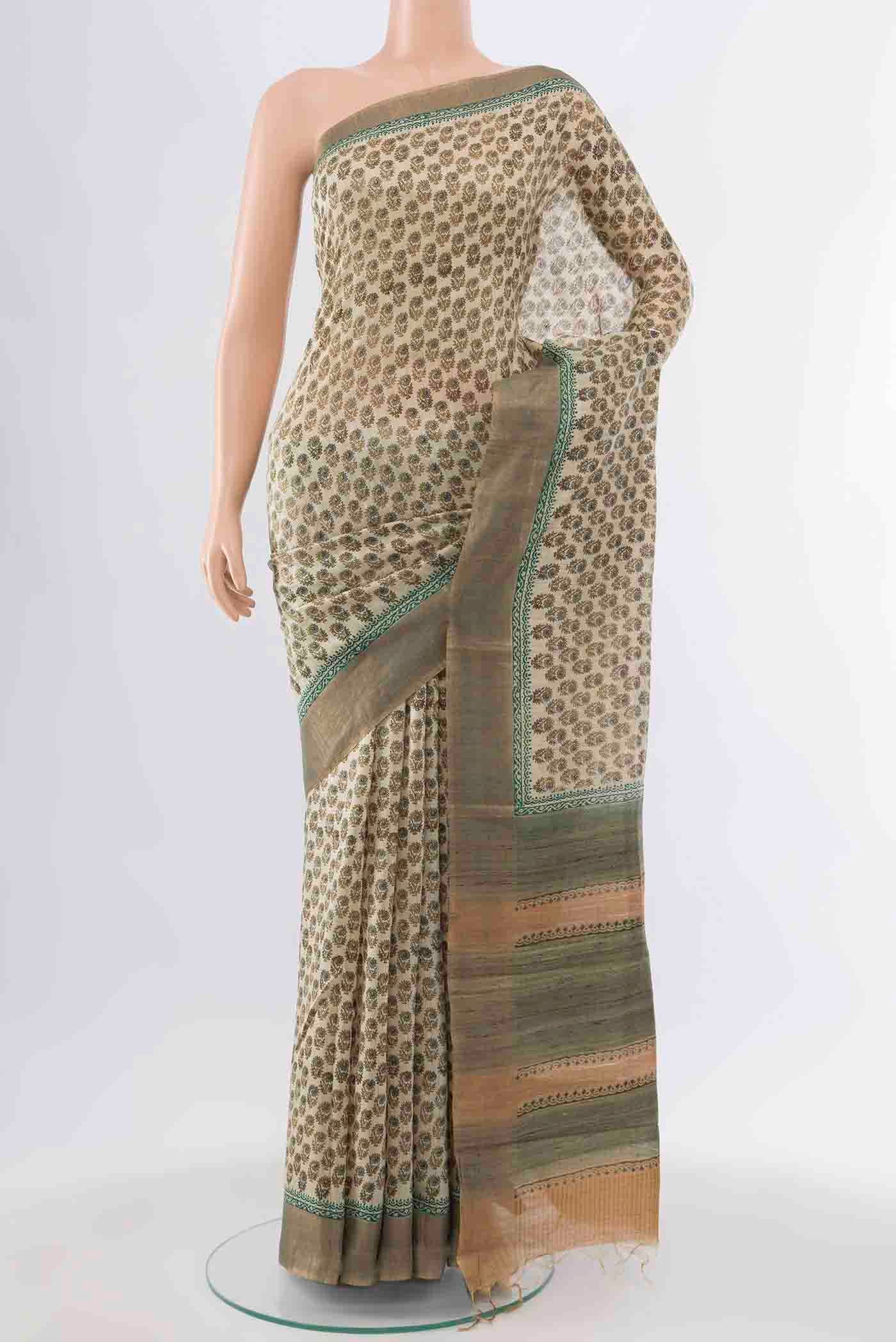 Beige Tussar Silk Saree