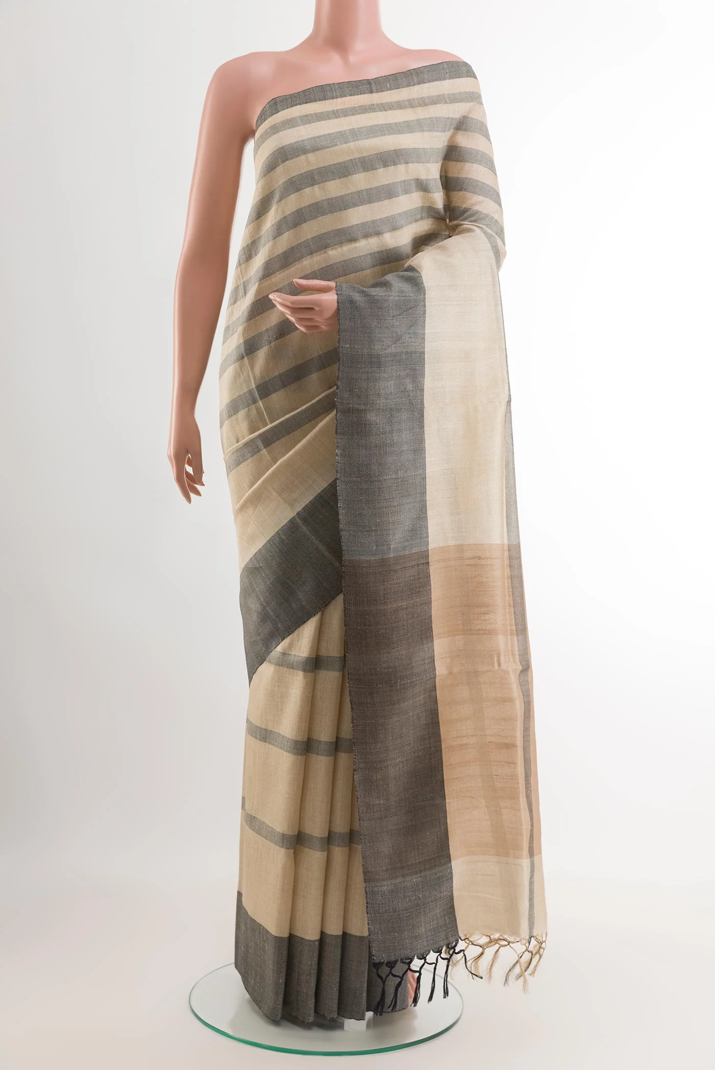 Beige Tussar Silk Saree