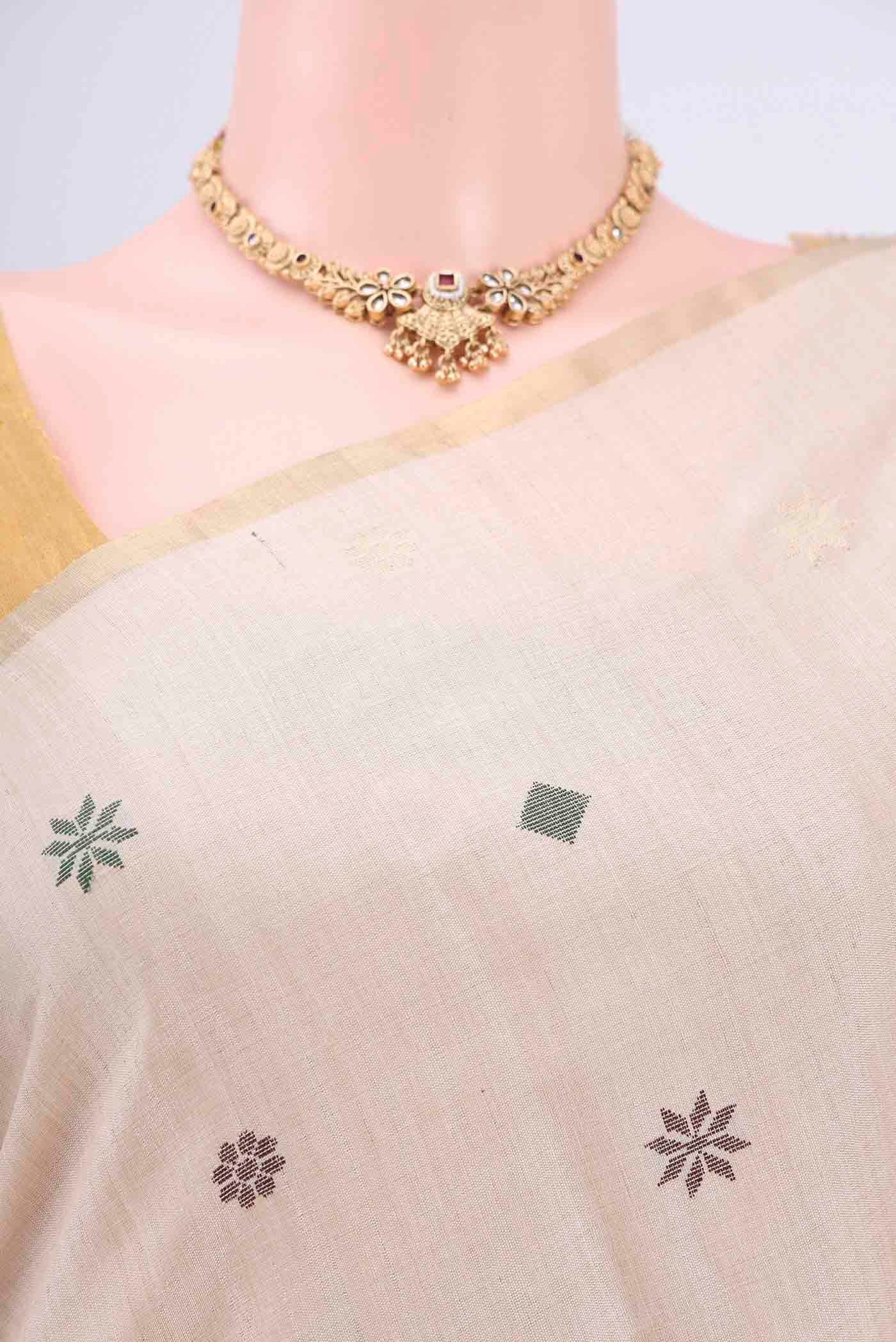 Beige Tussar Silk Saree - Image 2