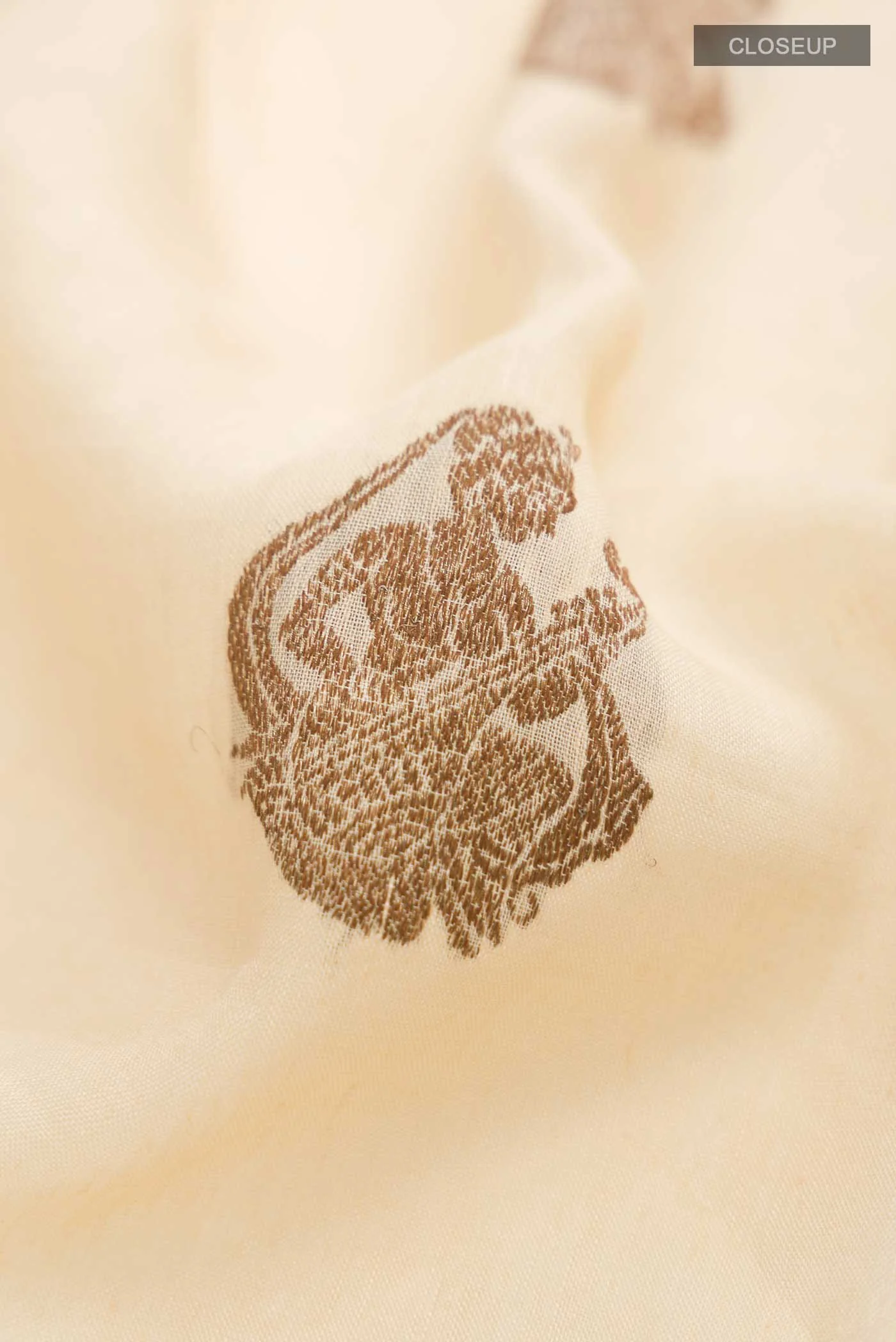 Beige Tussar Silk Saree - Image 2