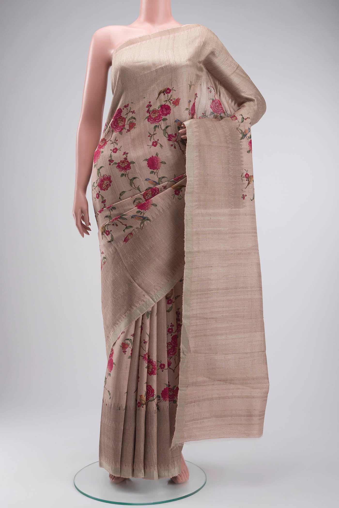 Beige Tussar Silk Saree