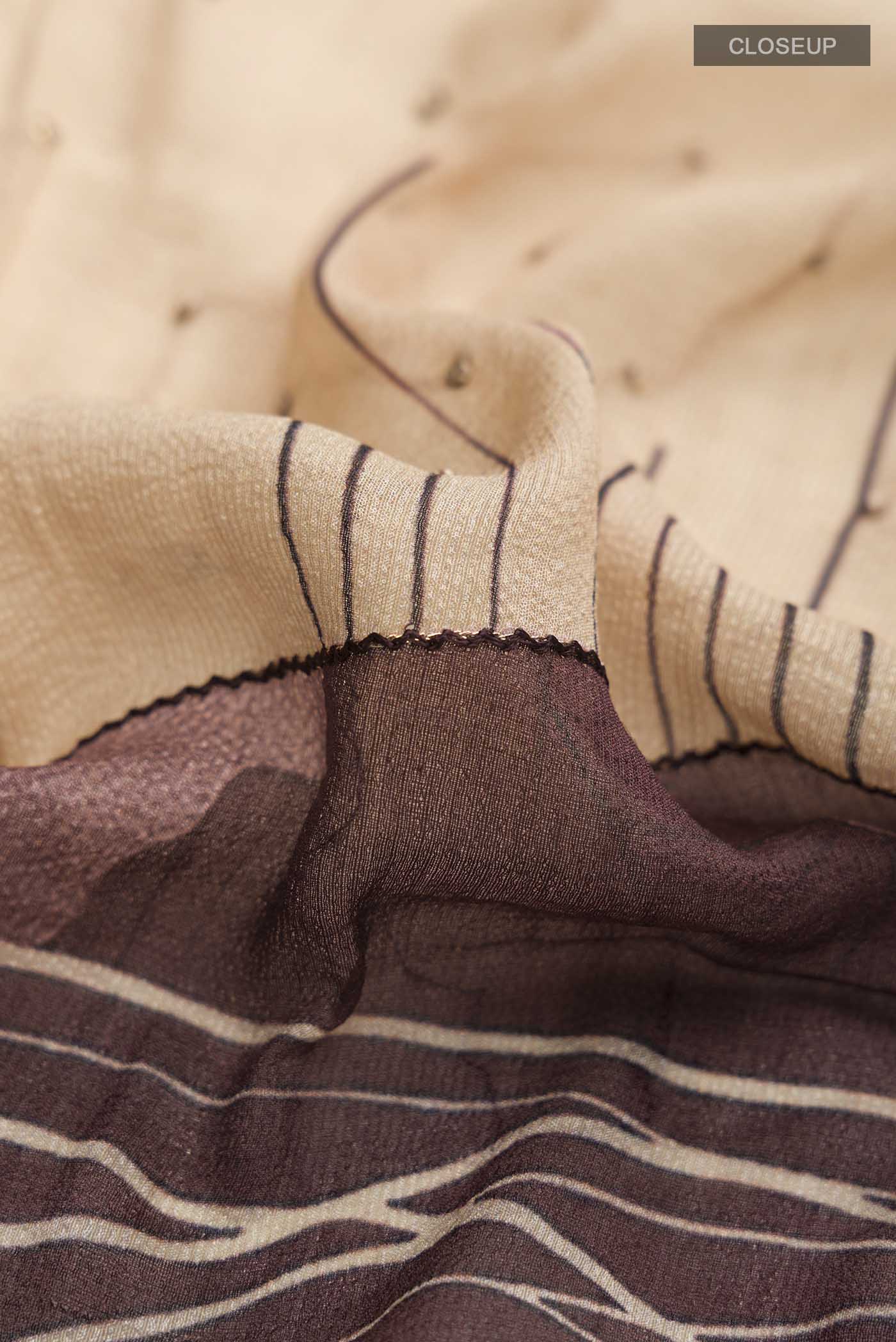 Beige Tussar Silk Saree - Image 2