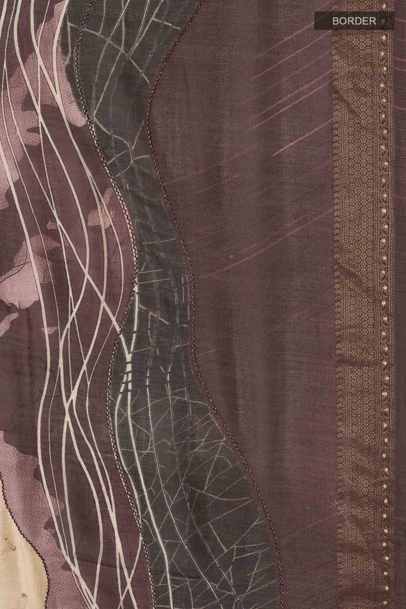 Beige Tussar Silk Saree - Image 3