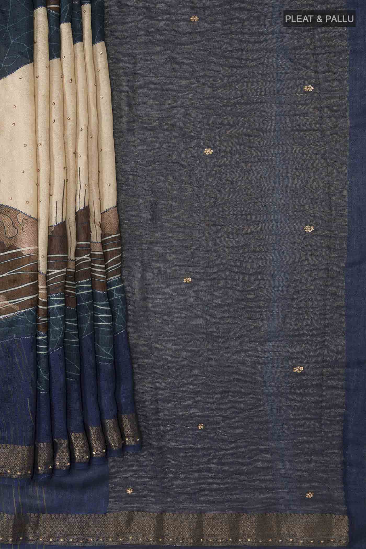 Beige Tussar Silk Saree - Image 4