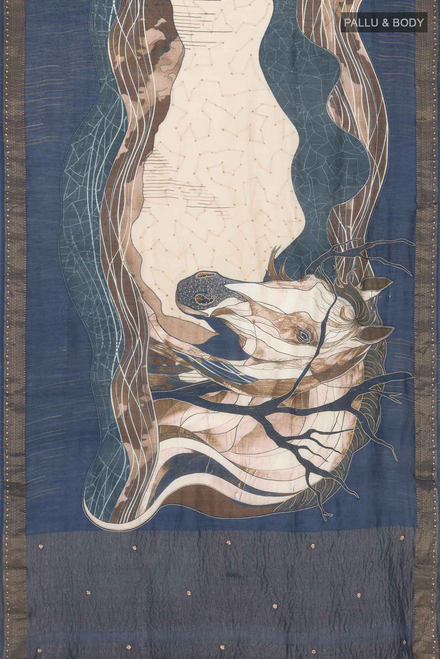 Beige Tussar Silk Saree - Image 6