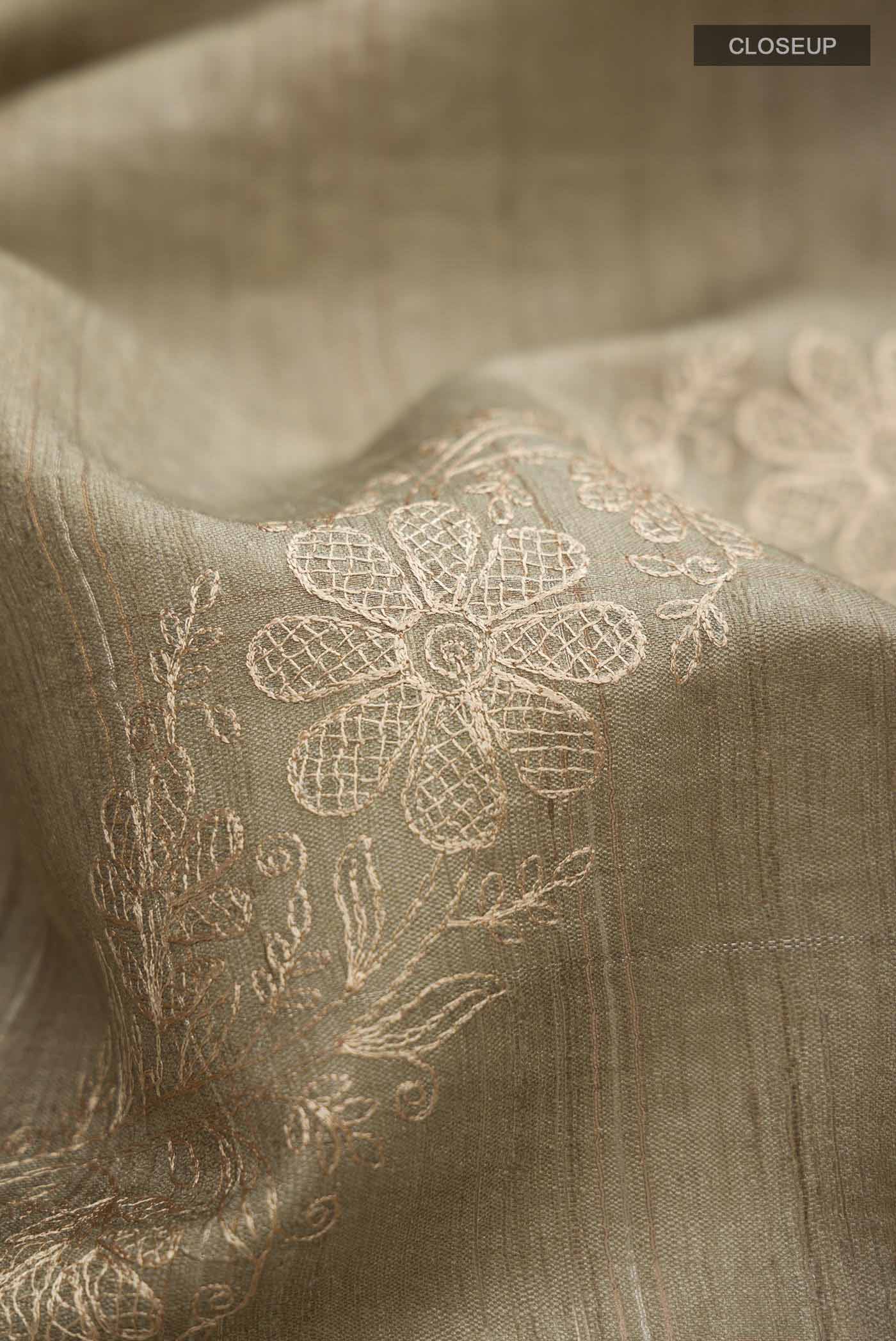 Beige Tussar Silk Saree - Image 2