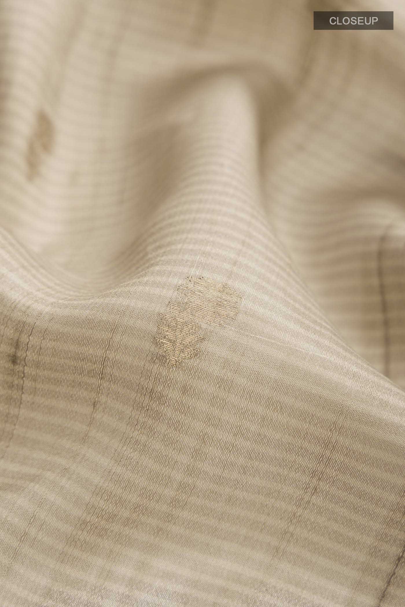 Beige Tussar Silk Saree - Image 2