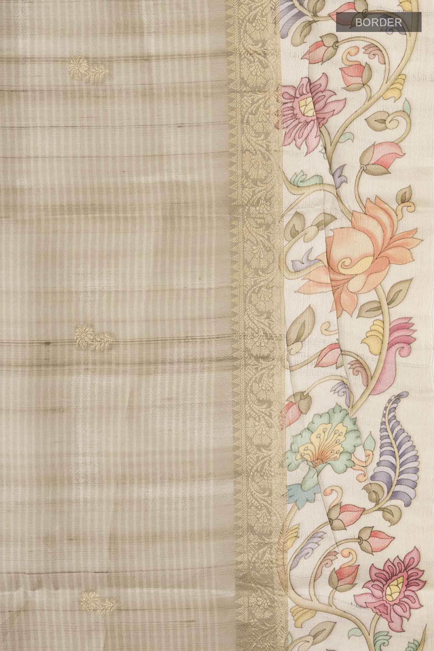 Beige Tussar Silk Saree - Image 3
