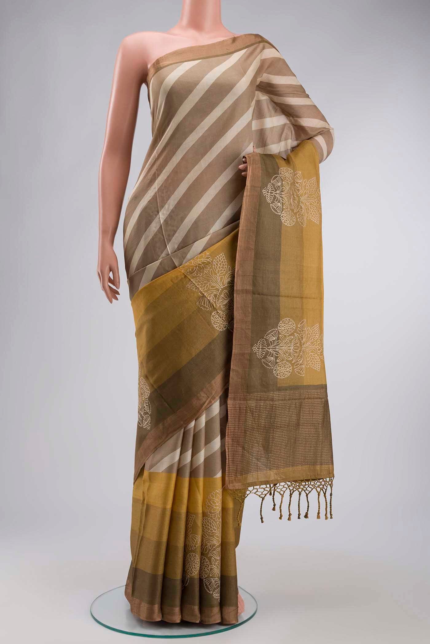 Beige Tussar Silk Saree