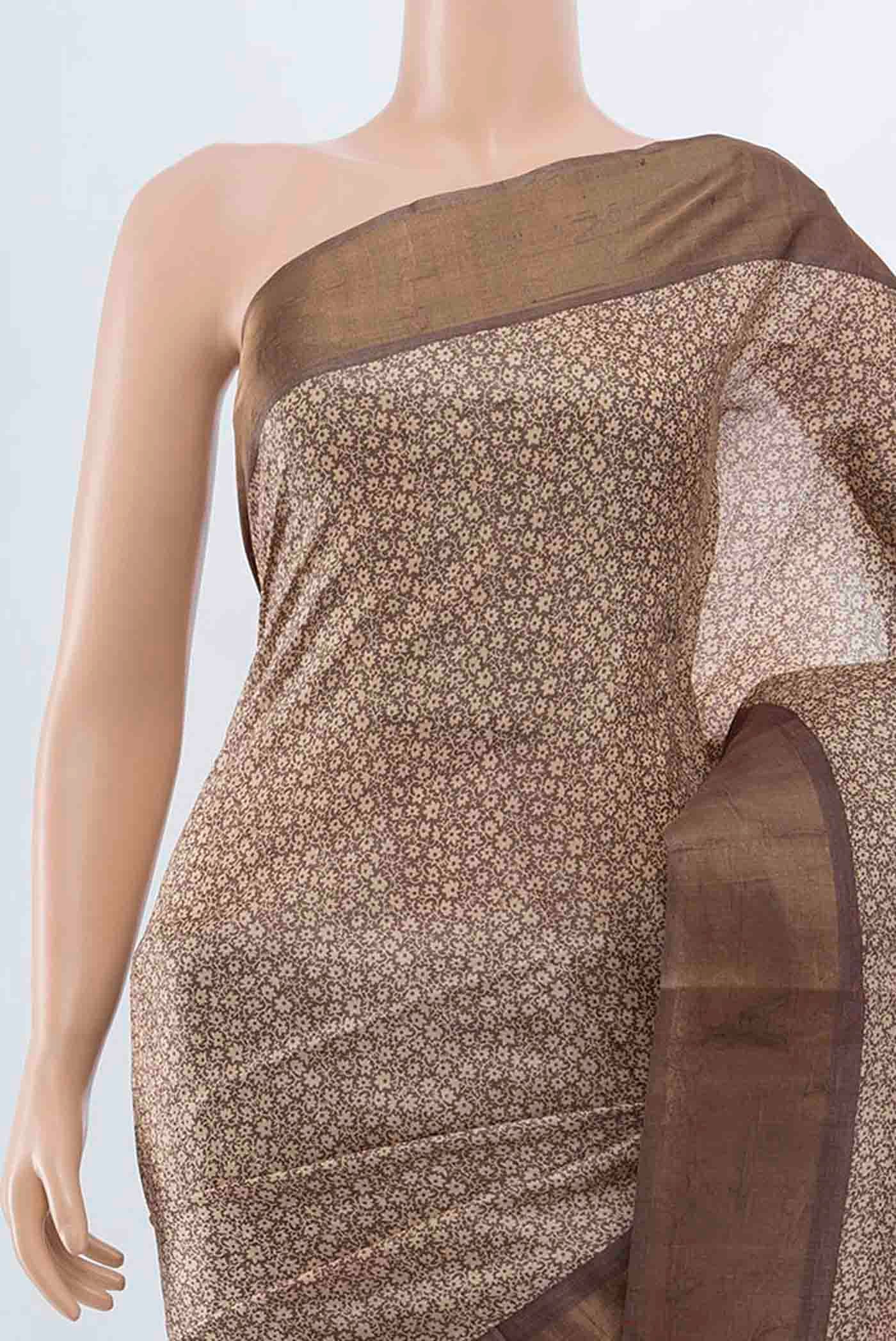 Beige Tussar Silk Saree - Image 2