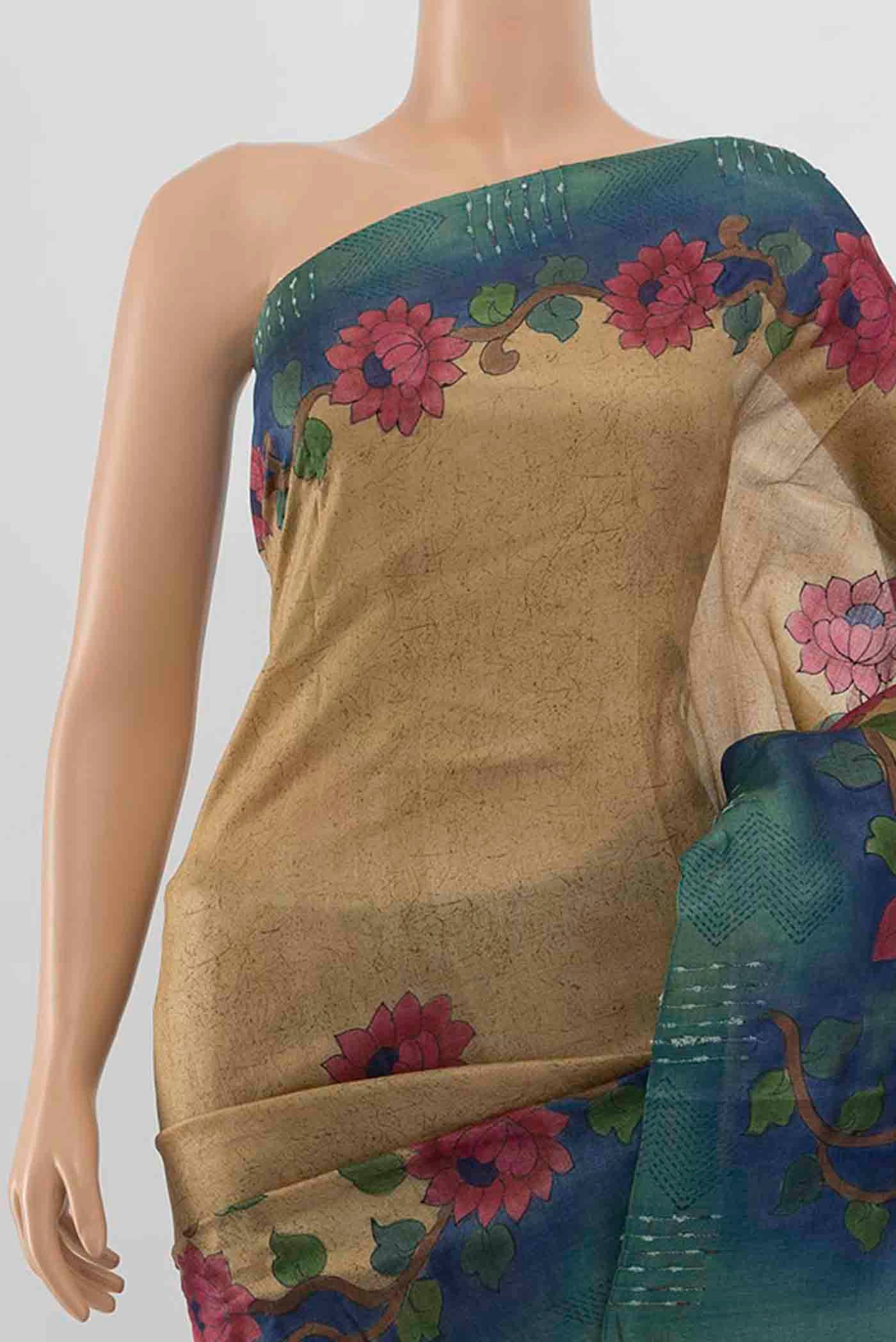Beige Tussar Silk Saree - Image 2