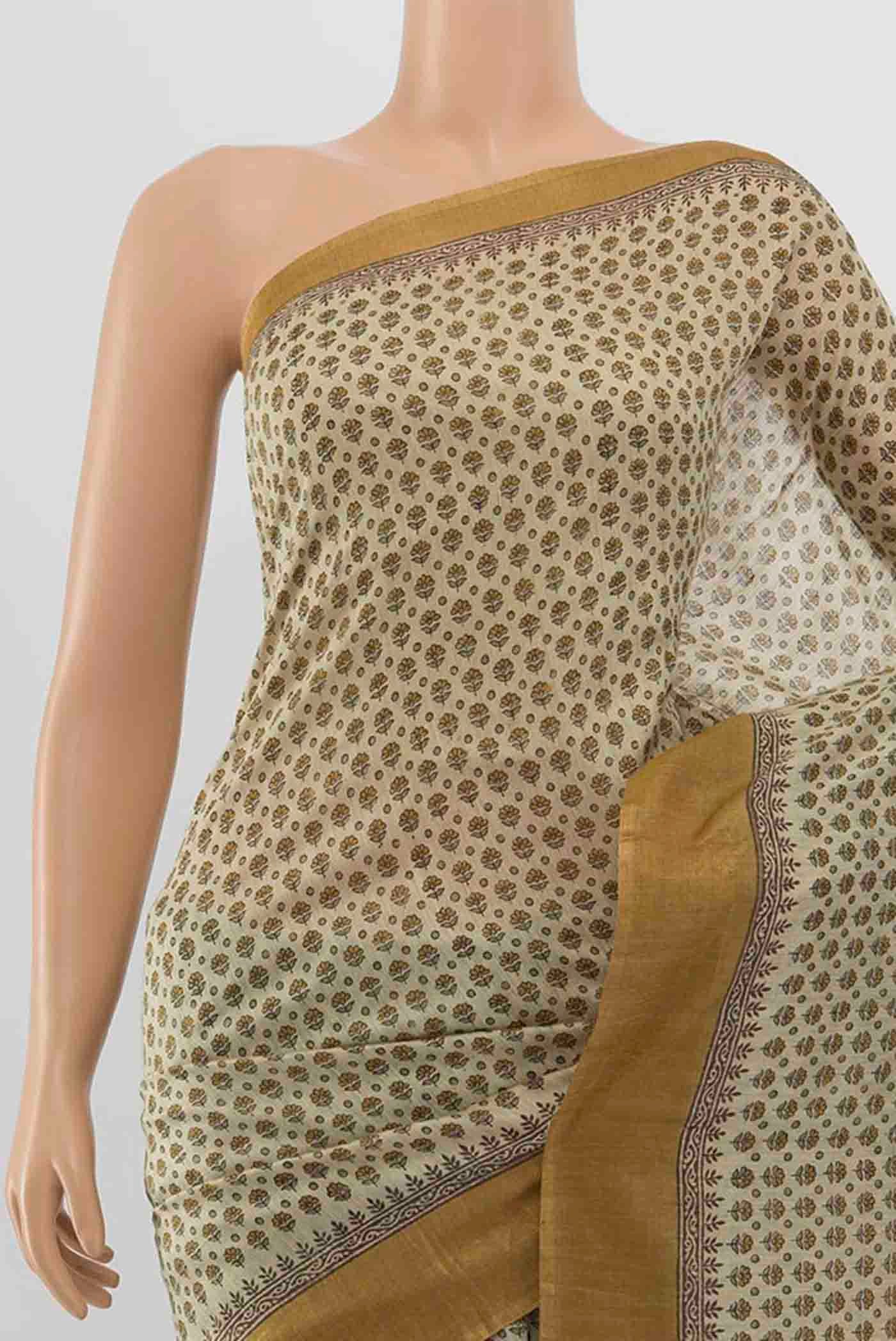 Beige Tussar Silk Saree - Image 2