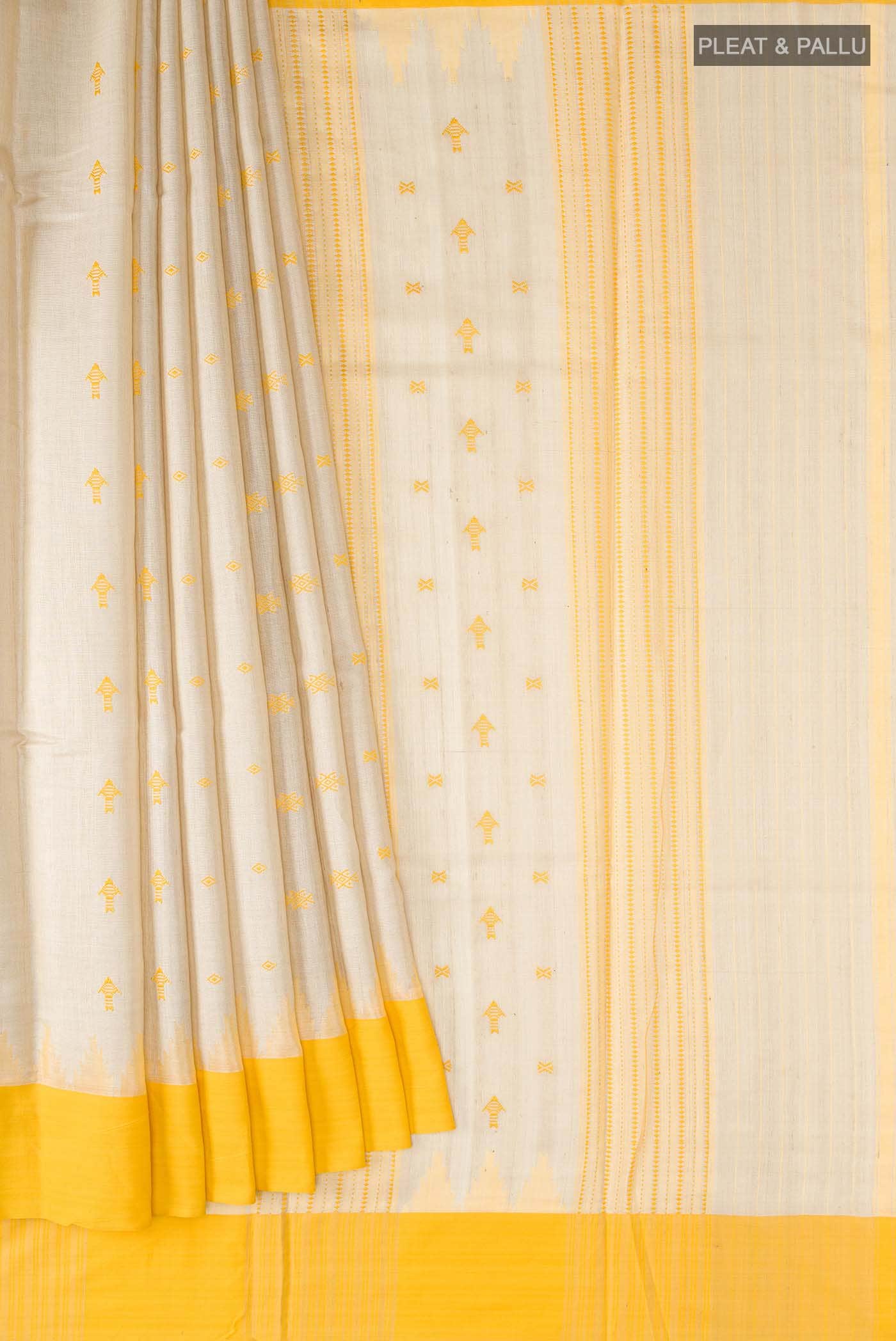 Beige Tussar Silk Saree - Image 2