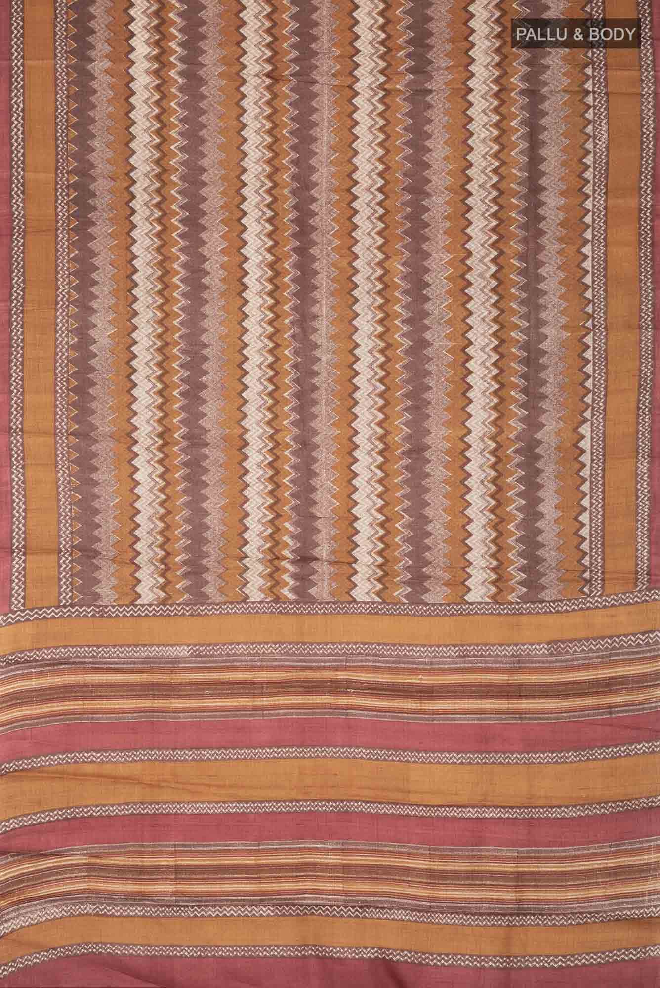 Beige Tussar Silk Saree - Image 3
