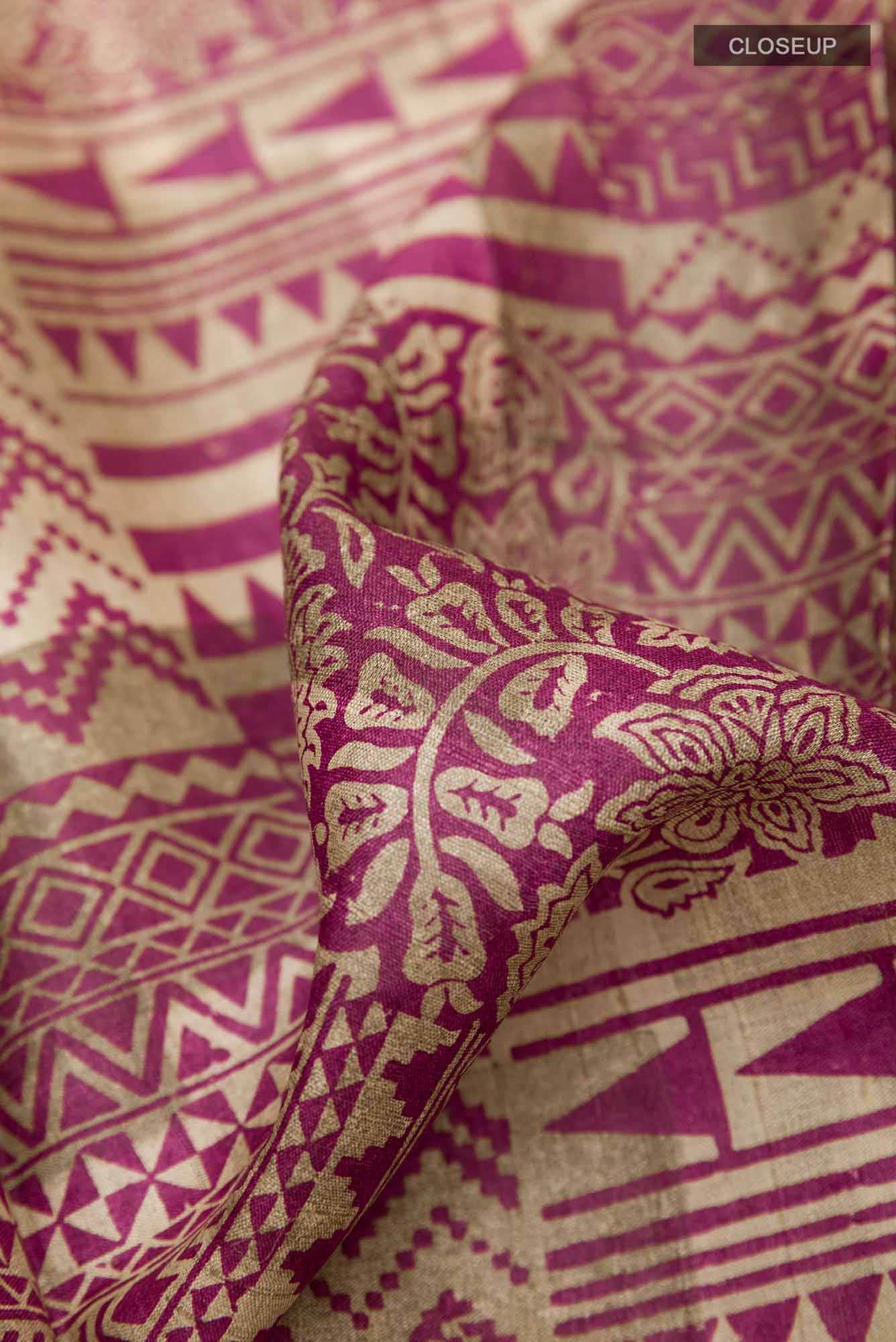 Beige Tussar Silk Saree - Image 2