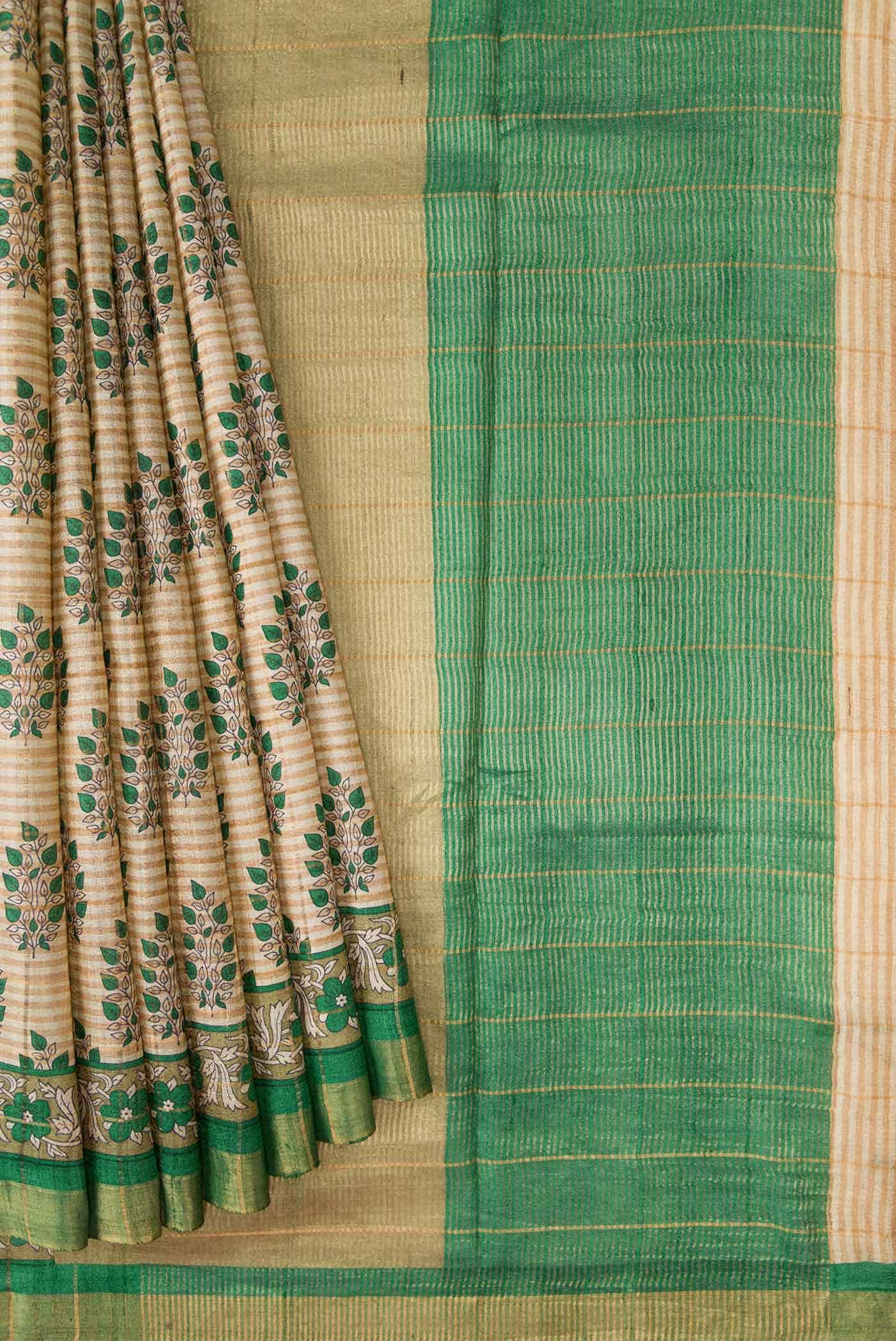 Beige Tussar Silk Saree - Image 2