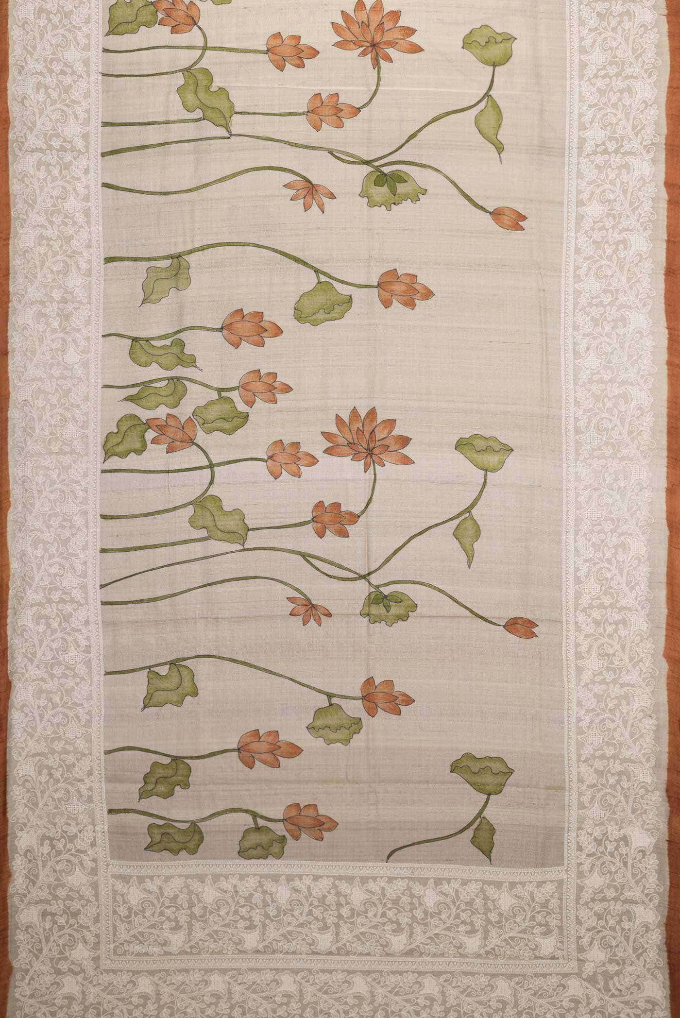 Beige Tussar Silk Saree - Image 3