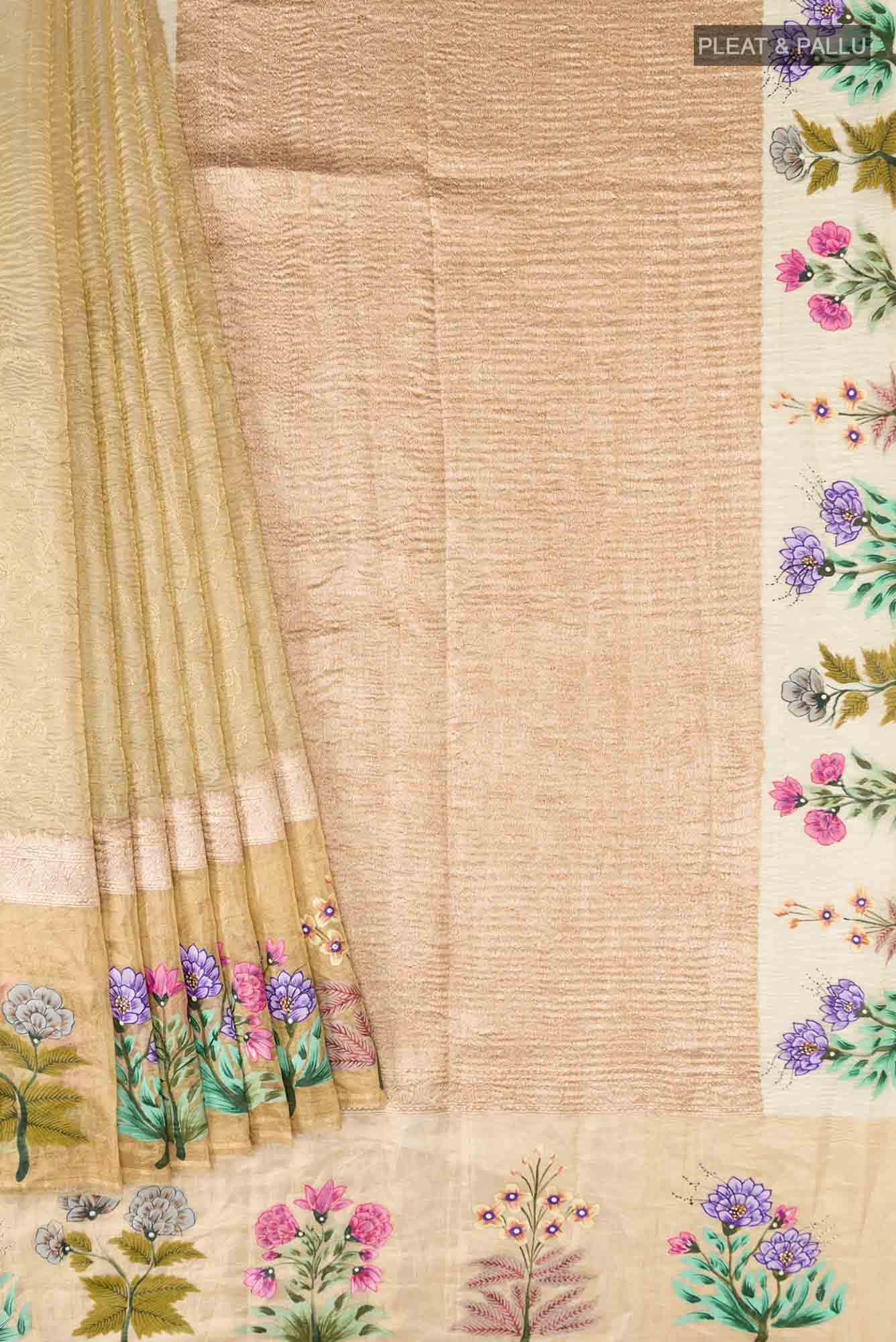 Beige Tussar Silk Saree - Image 2