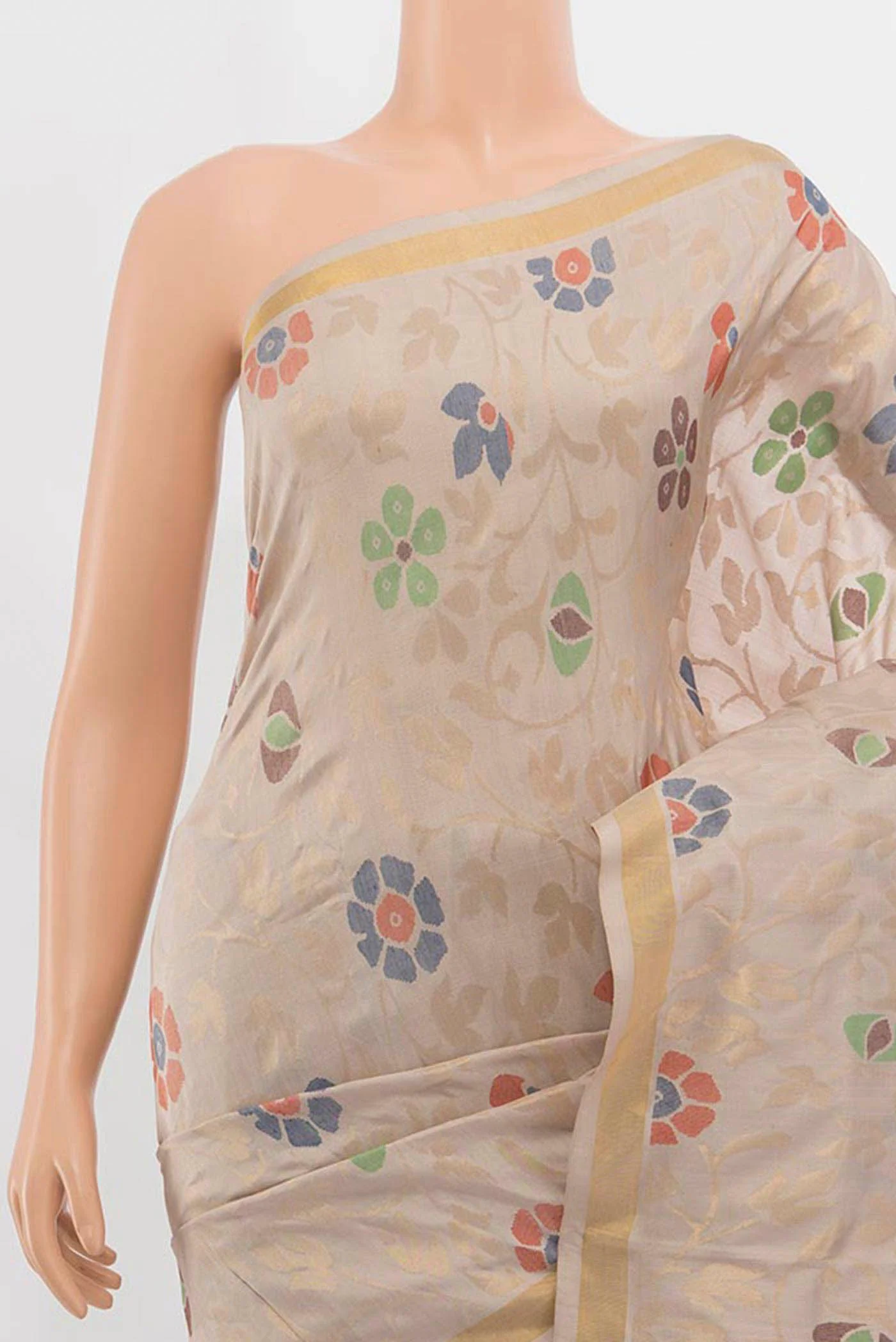 Pure Silk Pure Zari Beige Uppada Saree - Image 2