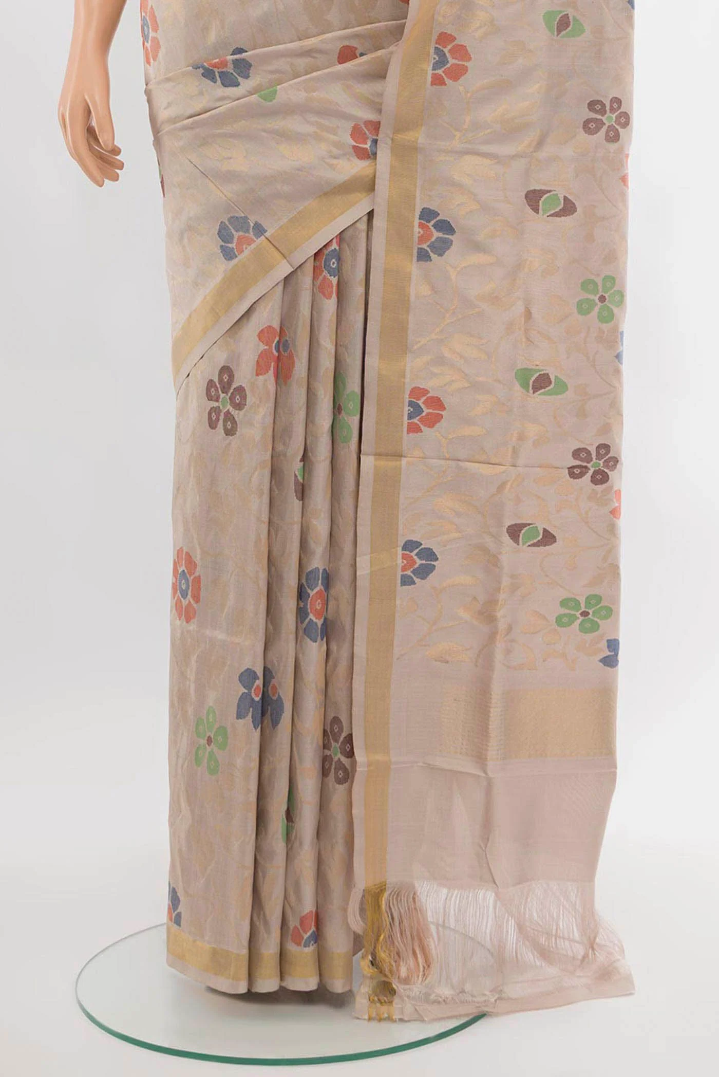 Pure Silk Pure Zari Beige Uppada Saree - Image 3