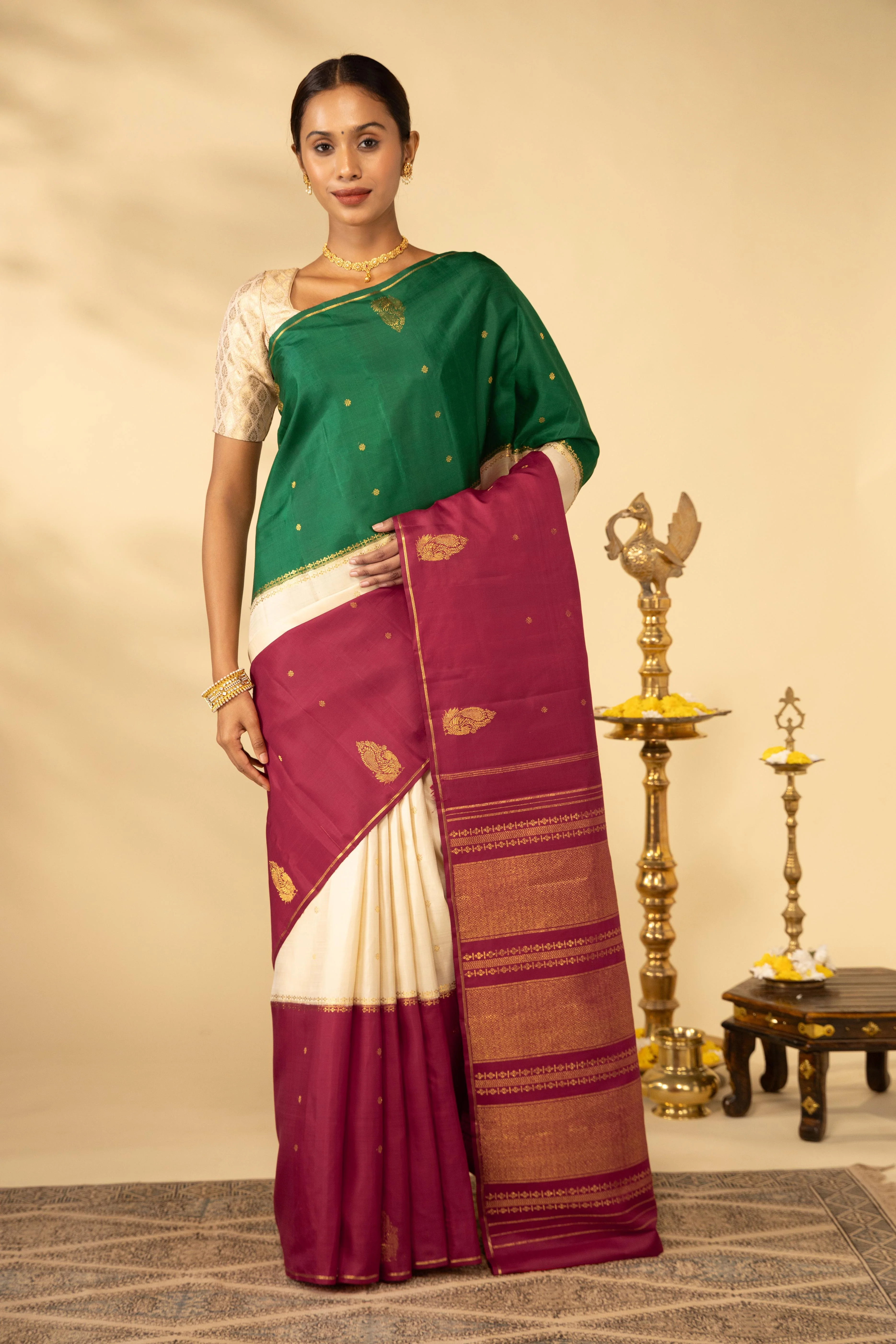 Bhagyamayil-Muppagam Kanchipuram Silk Saree - Image 3