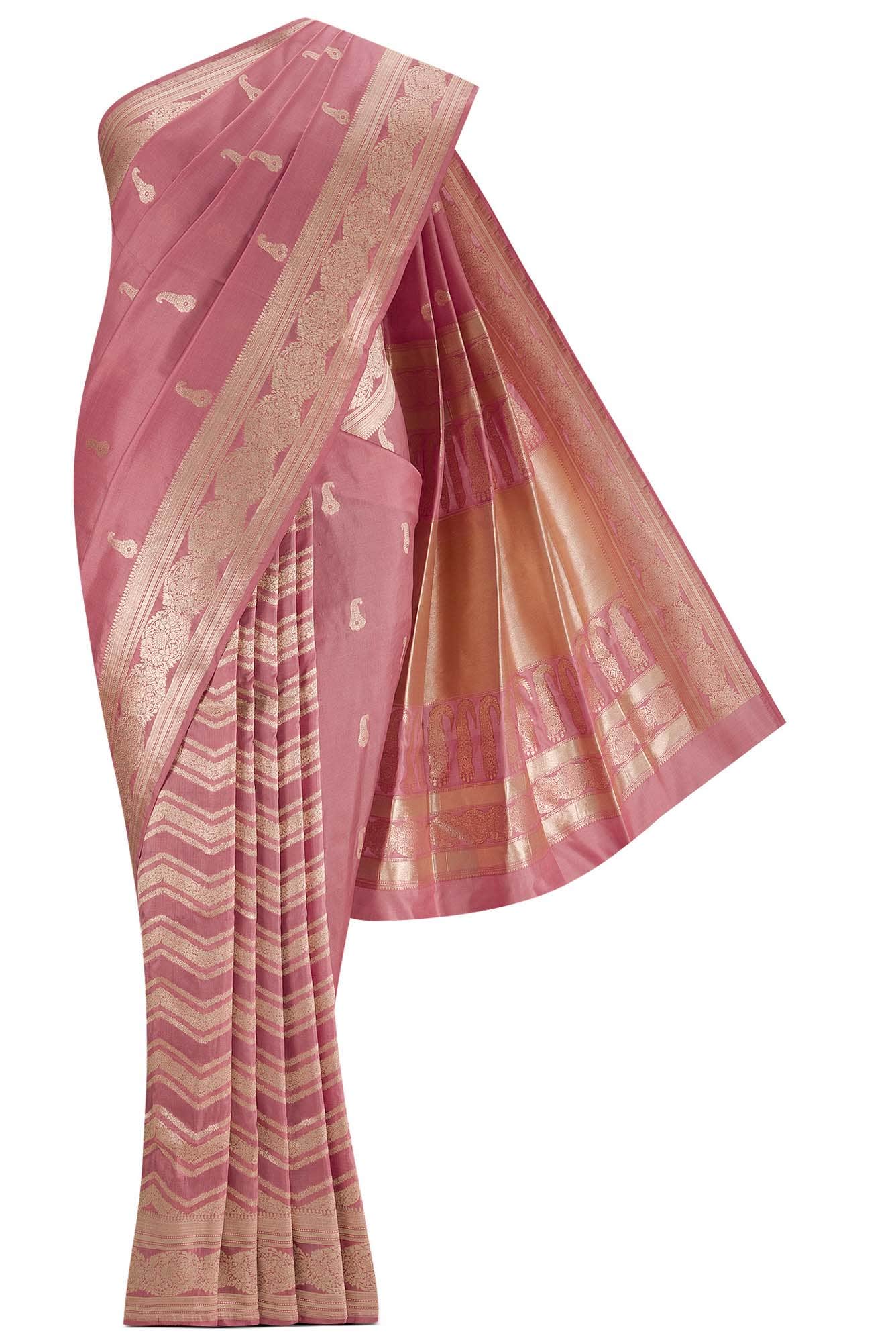 Bhagyavati-Peach Banarasi Silk Saree - Image 2