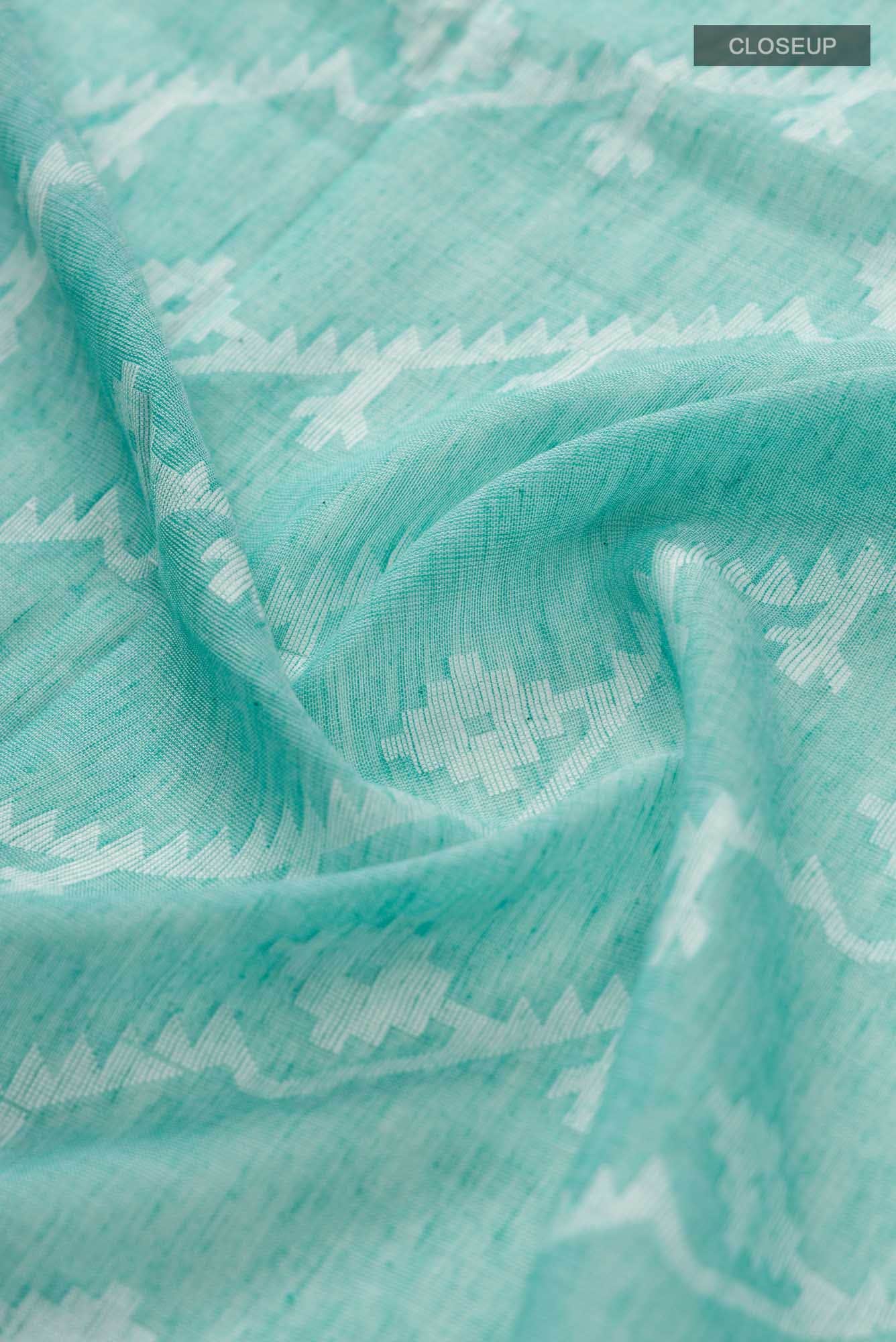 Bimala-Teal Green Bengal Cotton Saree - Image 4