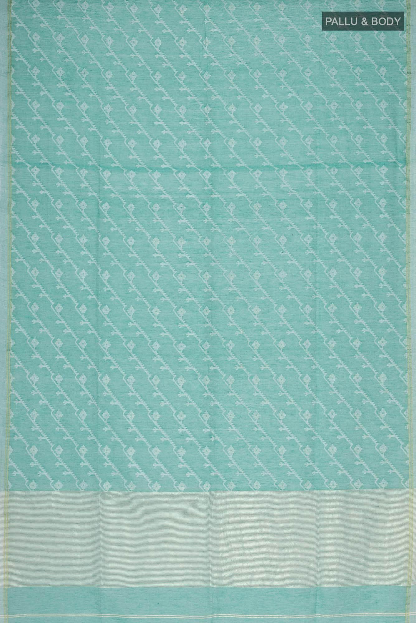 Bimala-Teal Green Bengal Cotton Saree - Image 5