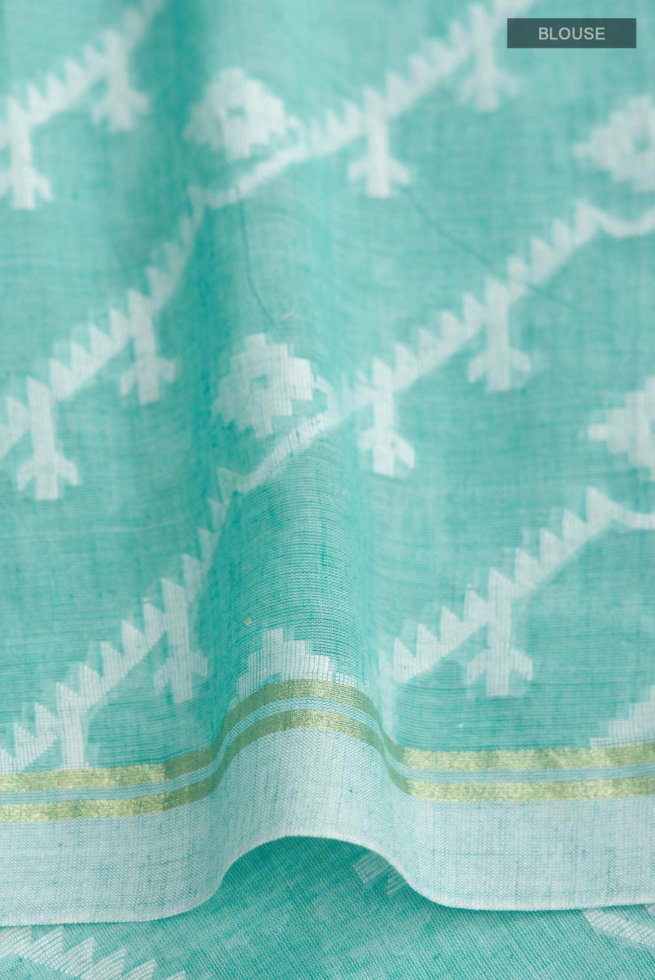 Bimala-Teal Green Bengal Cotton Saree - Image 7